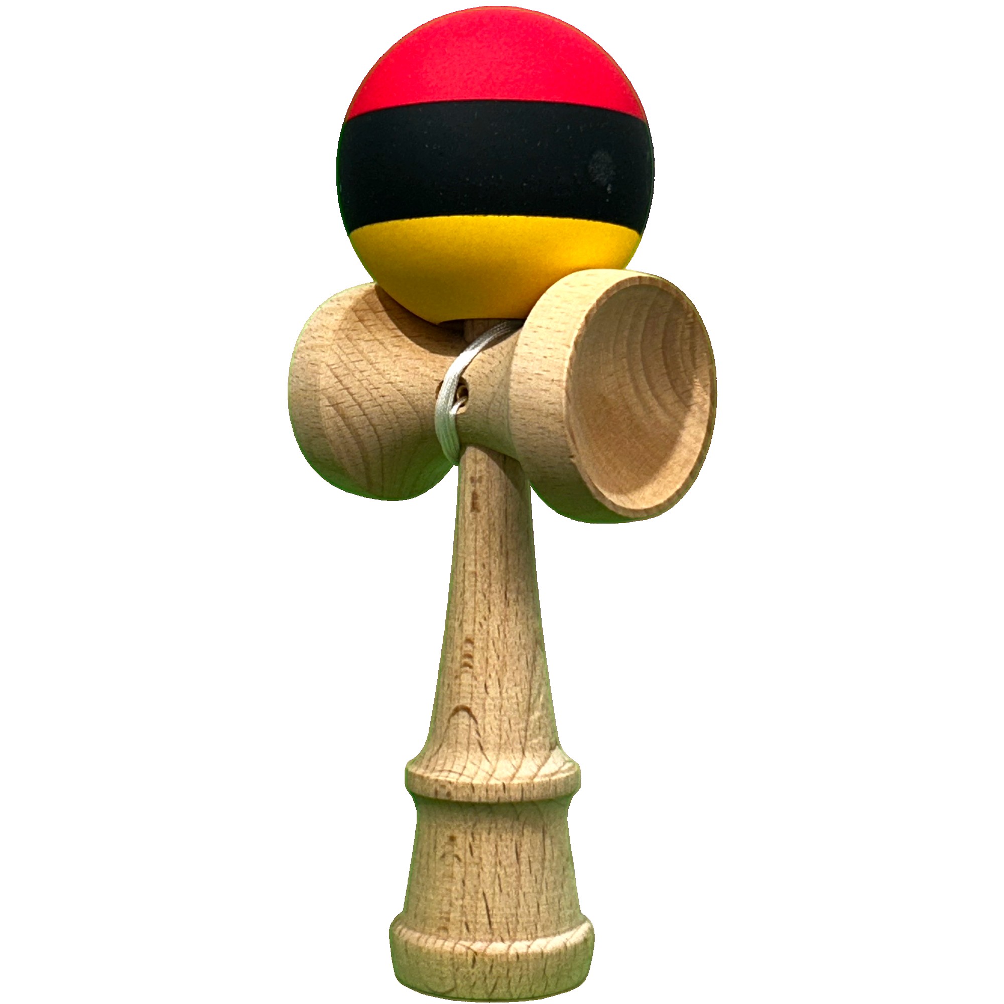 Jucarie Kendama, Flippy, din Lemn, Profesionala, 18 cm, Rosu/Negru/Galben