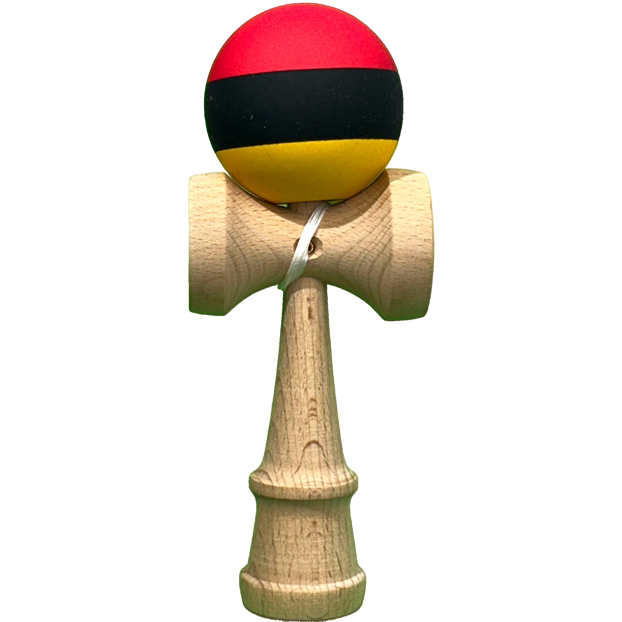 Jucarie Kendama, Flippy, din Lemn, Profesionala, 18 cm, Rosu/Negru/Galben