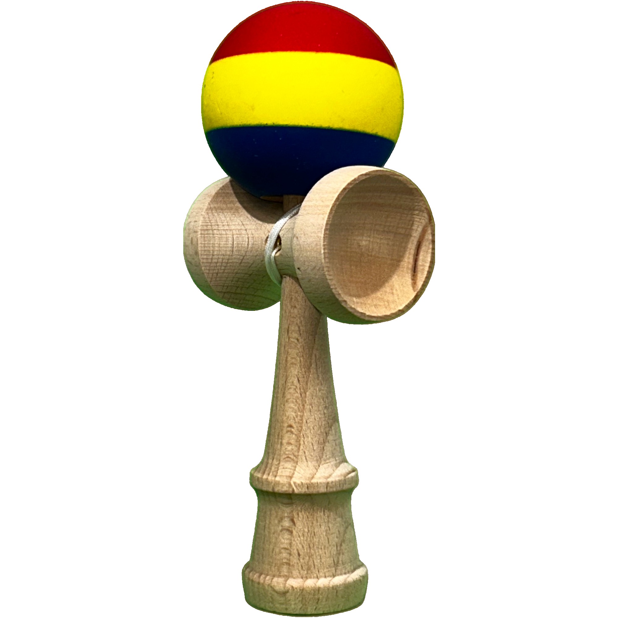 Jucarie Kendama, Flippy, din Lemn, Profesionala, 18 cm, Rosu/Galben/Albastru