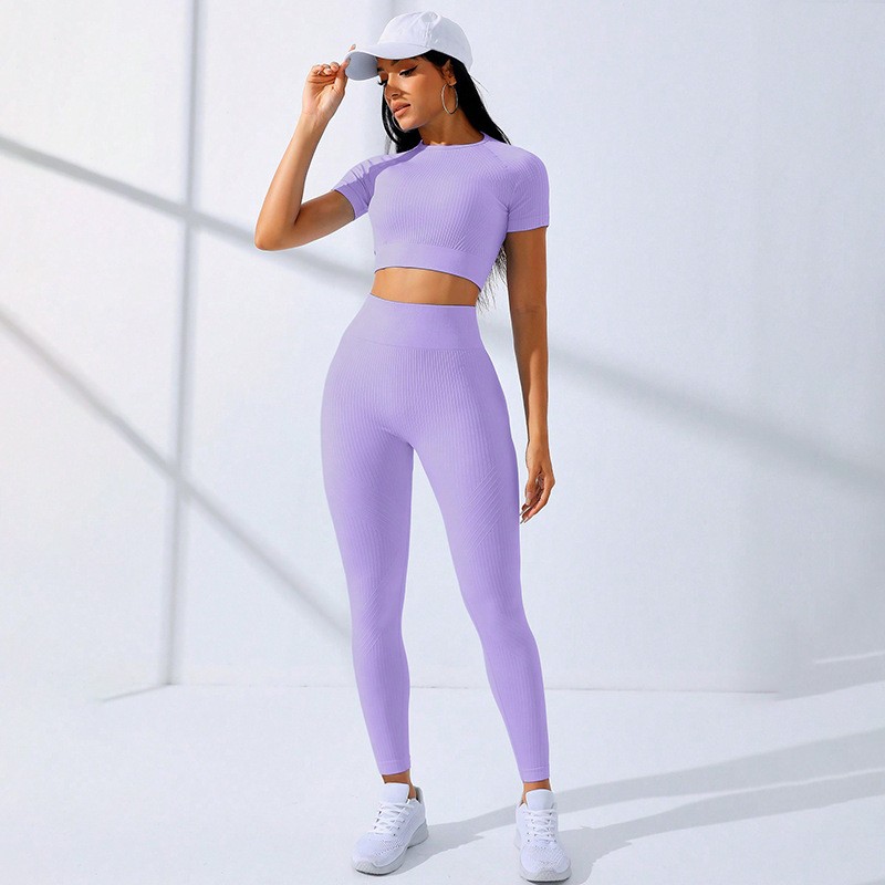 Costum pentru Fitness/Yoga, Flippy, pentru Femei, Material Elastic, Spandex, Talie Inalta, Mov, Marime S
