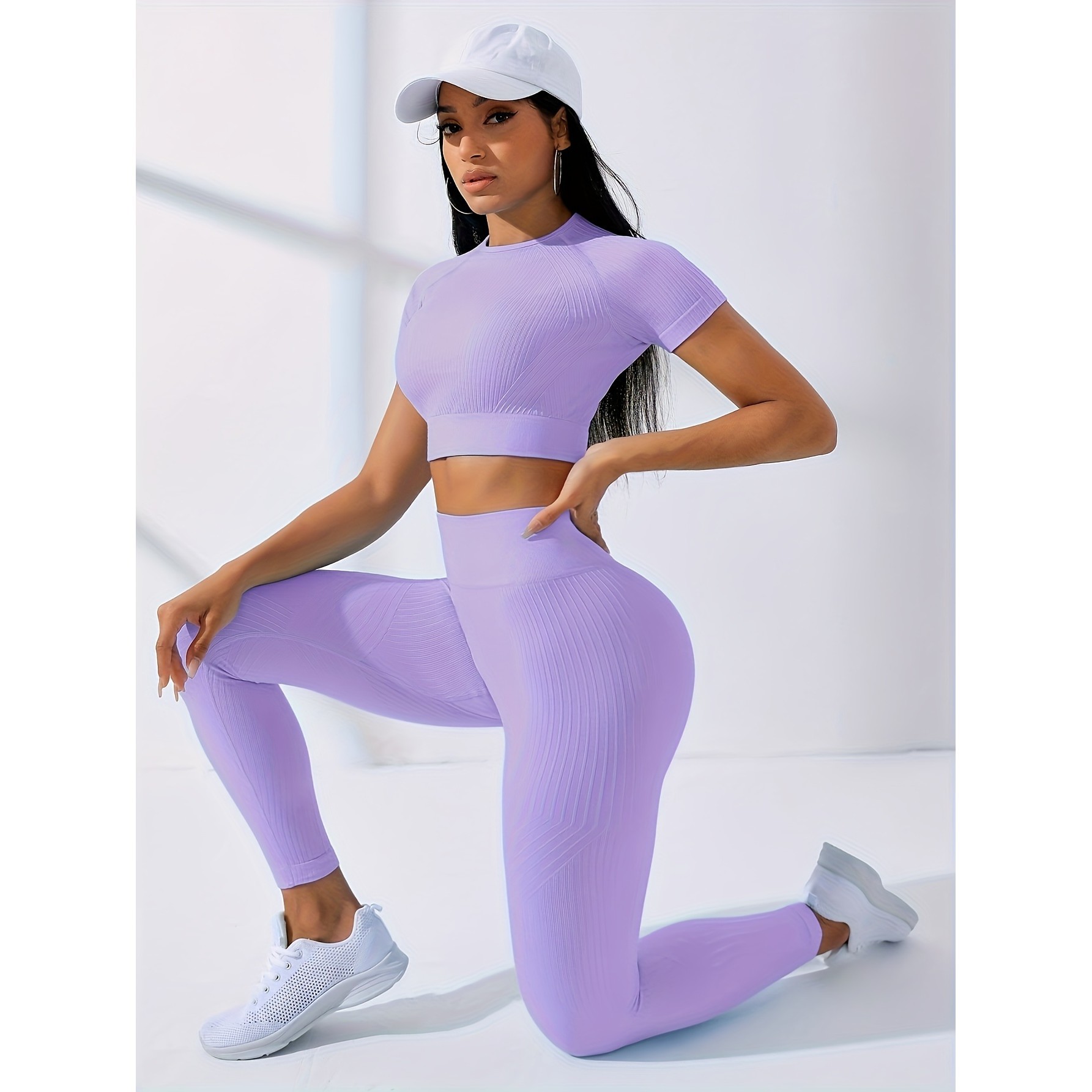 Costum pentru Fitness/Yoga, Flippy, pentru Femei, Material Elastic, Spandex, Talie Inalta, Mov, Marime S