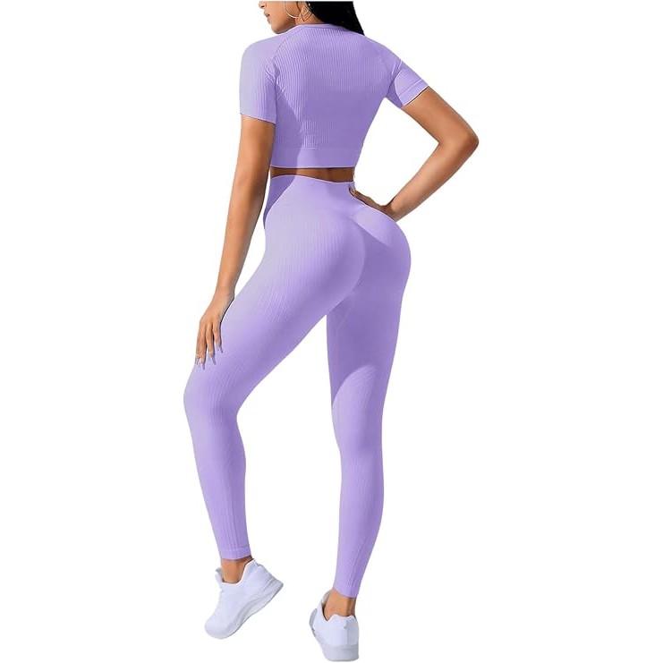 Costum pentru Fitness/Yoga, Flippy, pentru Femei, Material Elastic, Spandex, Talie Inalta, Mov, Marime M