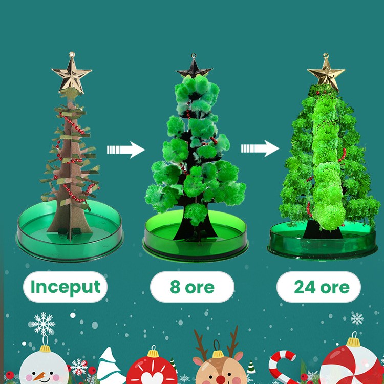 Brad Copac de Hartie Infloritor pe Apa, Flippy, Jucarie Brad Magic Infloritor de Craciun, Crestere Lenta in 8-24 h, Decoratiune de Craciun, 16.5 x 9.5 x 9.5 cm, Verde