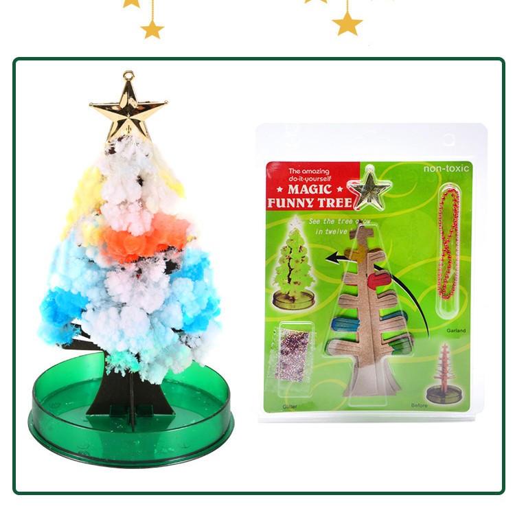 Brad Copac de Hartie Infloritor pe Apa, Flippy, Jucarie Brad Magic Infloritor de Craciun, Crestere Lenta in 8-24 h, Decoratiune de Craciun, 16.5 x 9.5 x 9.5 cm, Multicolor