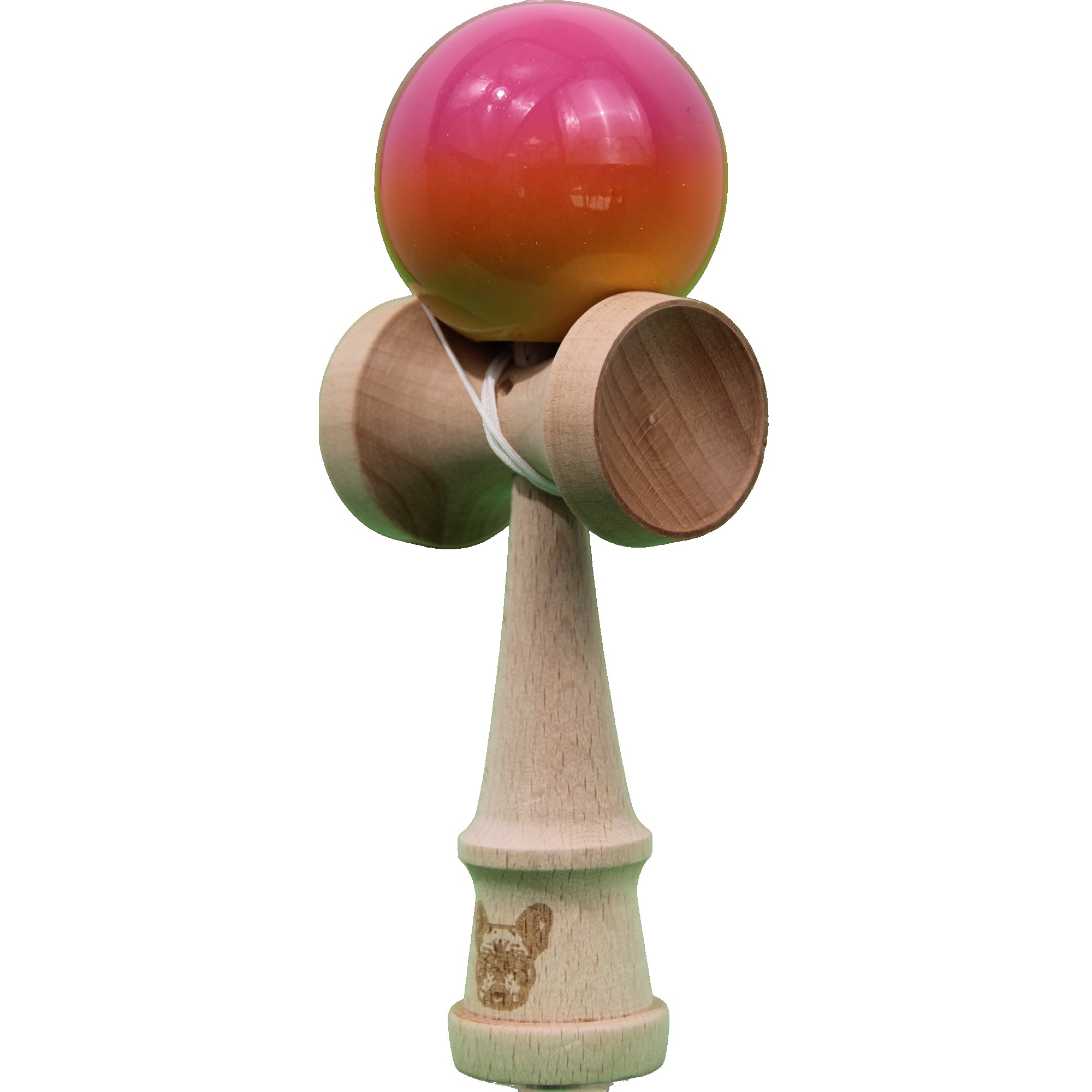 Jucarie Kendama X Originala, Profesionala, Flippy, Super Sticky din Lemn, 18 cm, Gradient Roz/Portocaliu/Galben