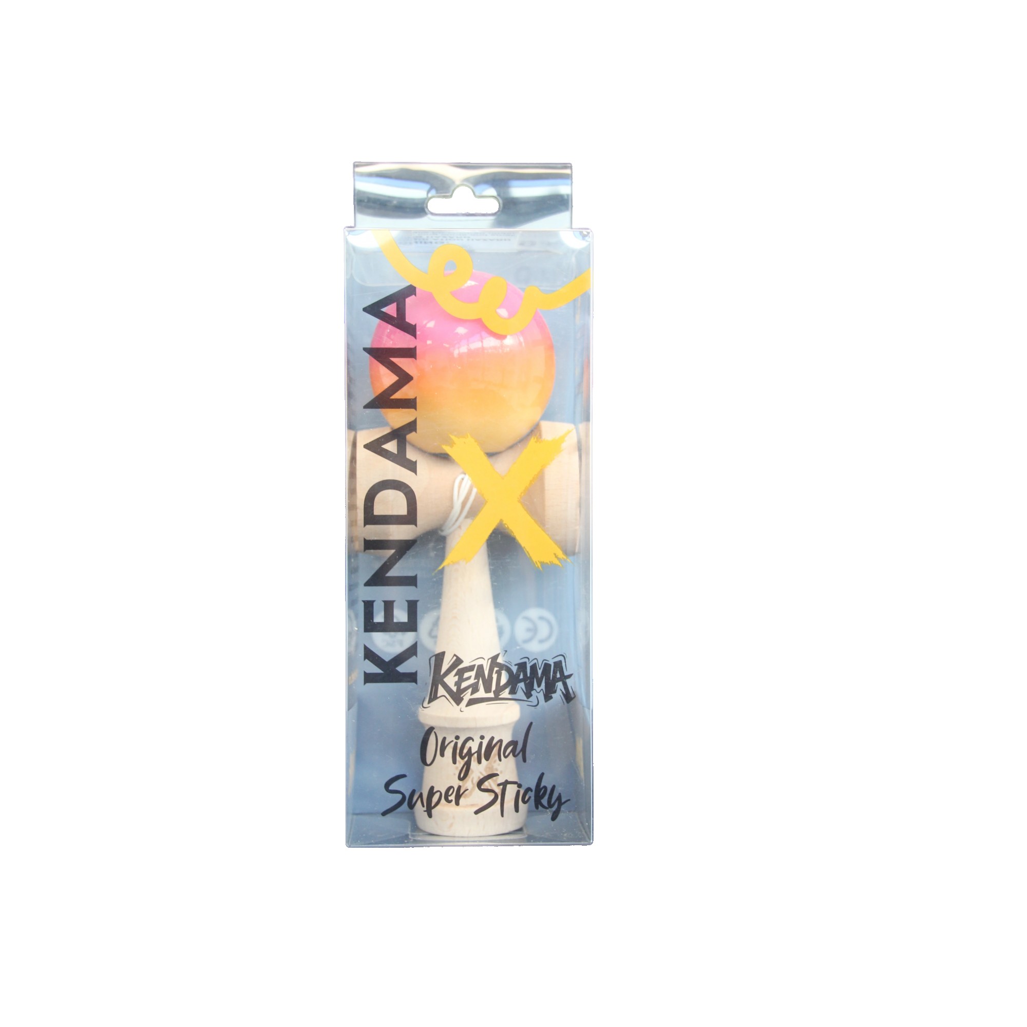 Jucarie Kendama X Originala, Profesionala, Flippy, Super Sticky din Lemn, 18 cm, Gradient Roz/Portocaliu/Galben