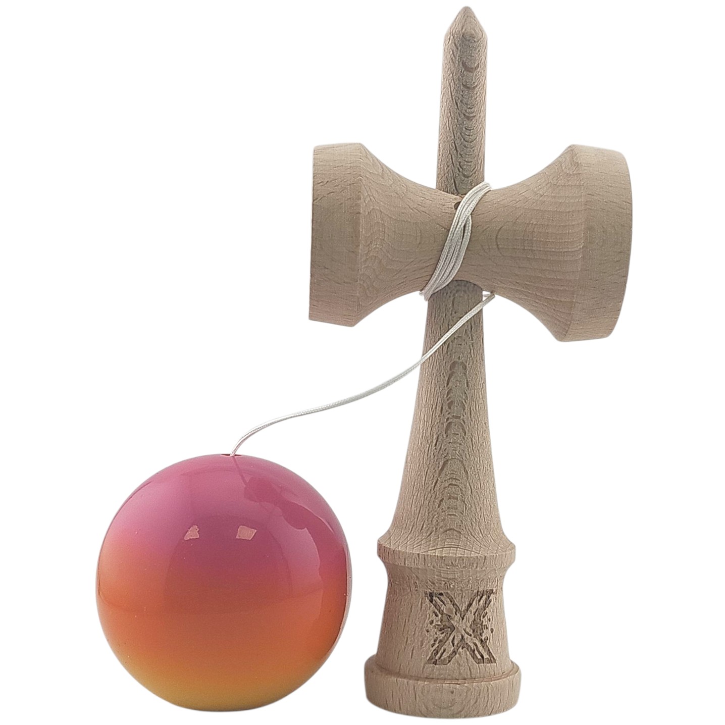 Kendama X Originala, Profesionala, , Super Sticky, din Lemn, 18 cm, Roz, Portocaliu, Galben 2