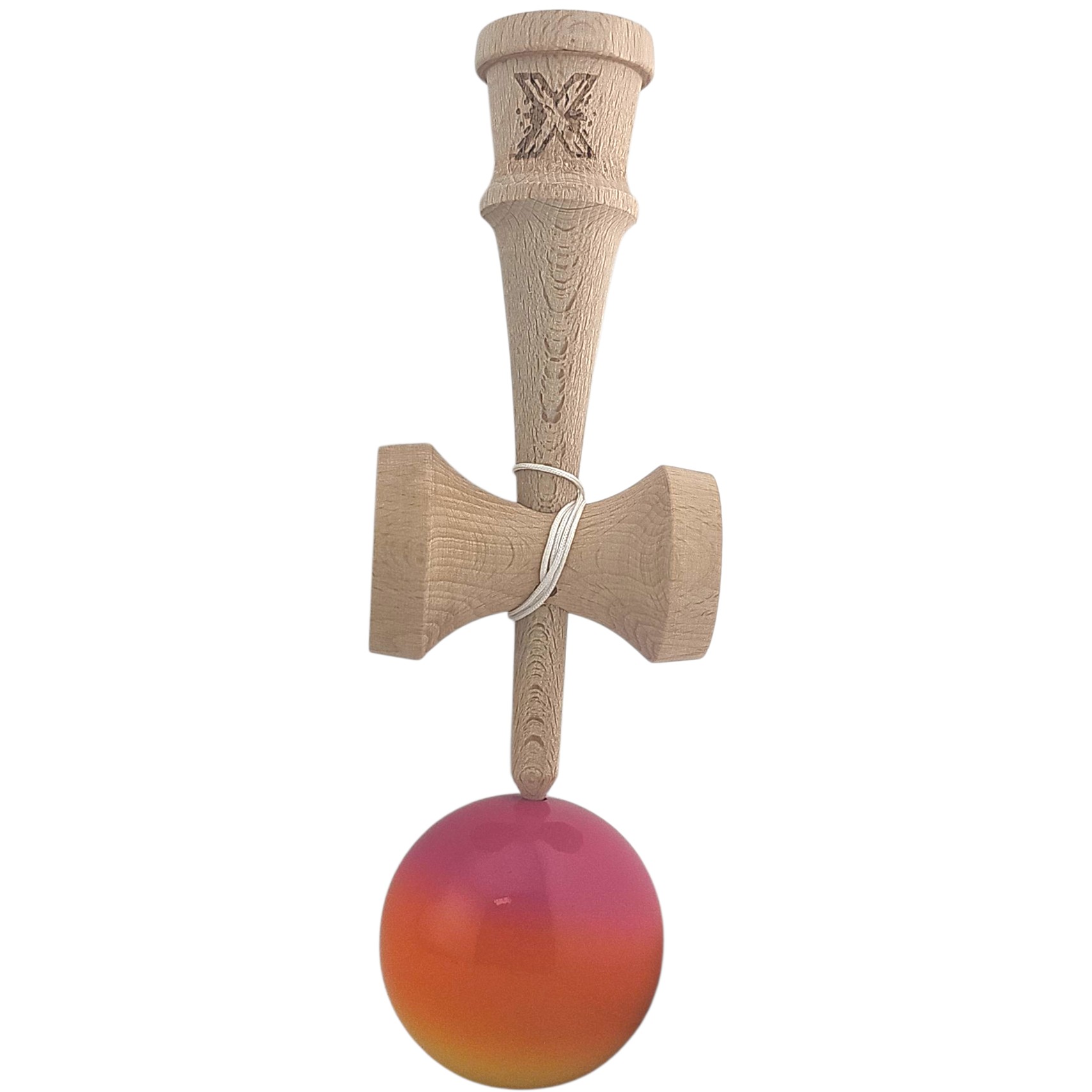 Kendama X Originala, Profesionala, , Super Sticky, din Lemn, 18 cm, Roz, Portocaliu, Galben 3