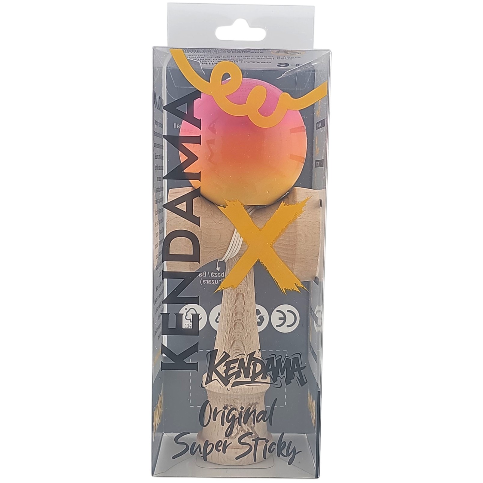 Kendama X Originala, Profesionala, , Super Sticky, din Lemn, 18 cm, Roz, Portocaliu, Galben 4