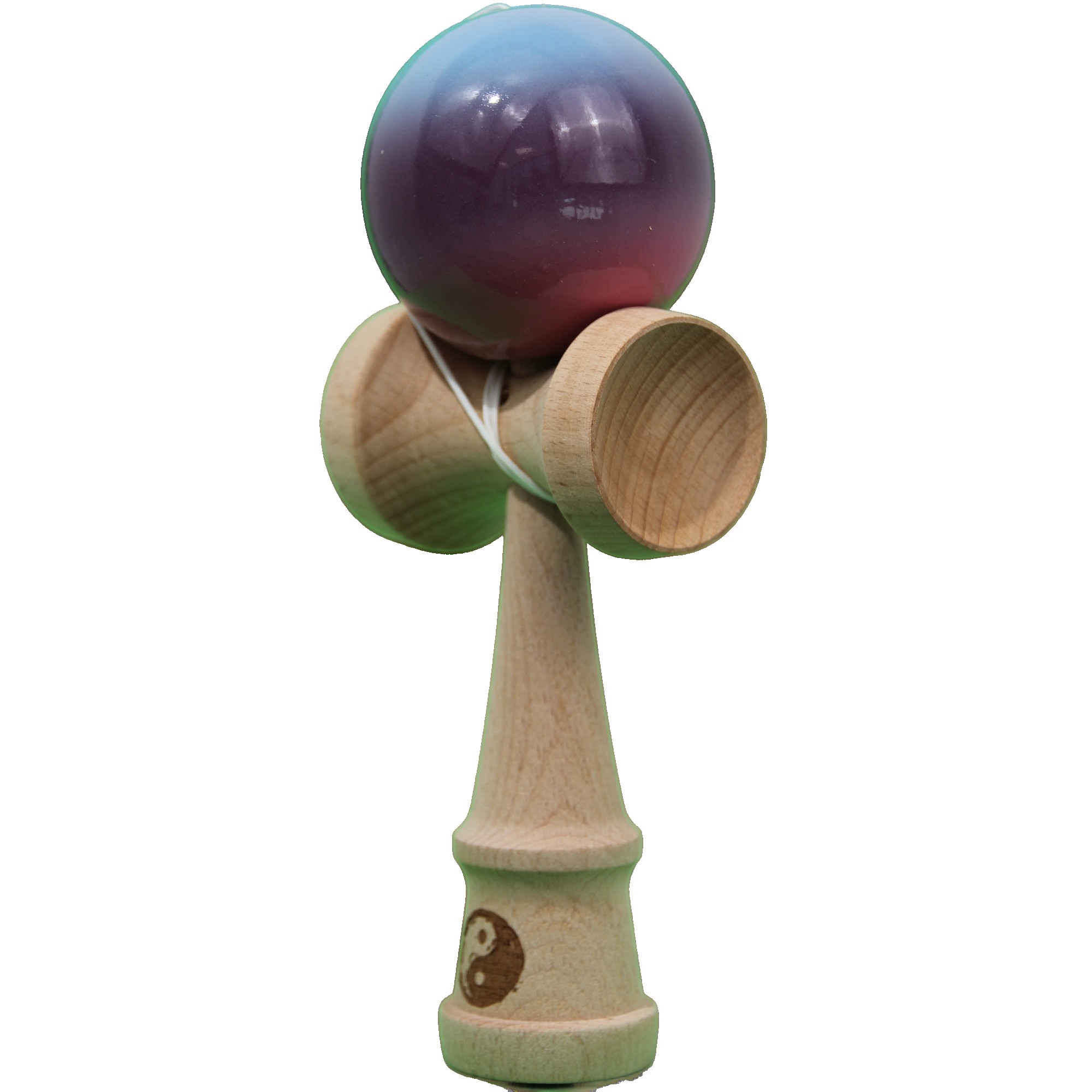 Jucarie Kendama X Originala, Profesionala, Flippy, Super Sticky din Lemn, 18 cm, Gradient Albastru Deschis/Mov/Roz
