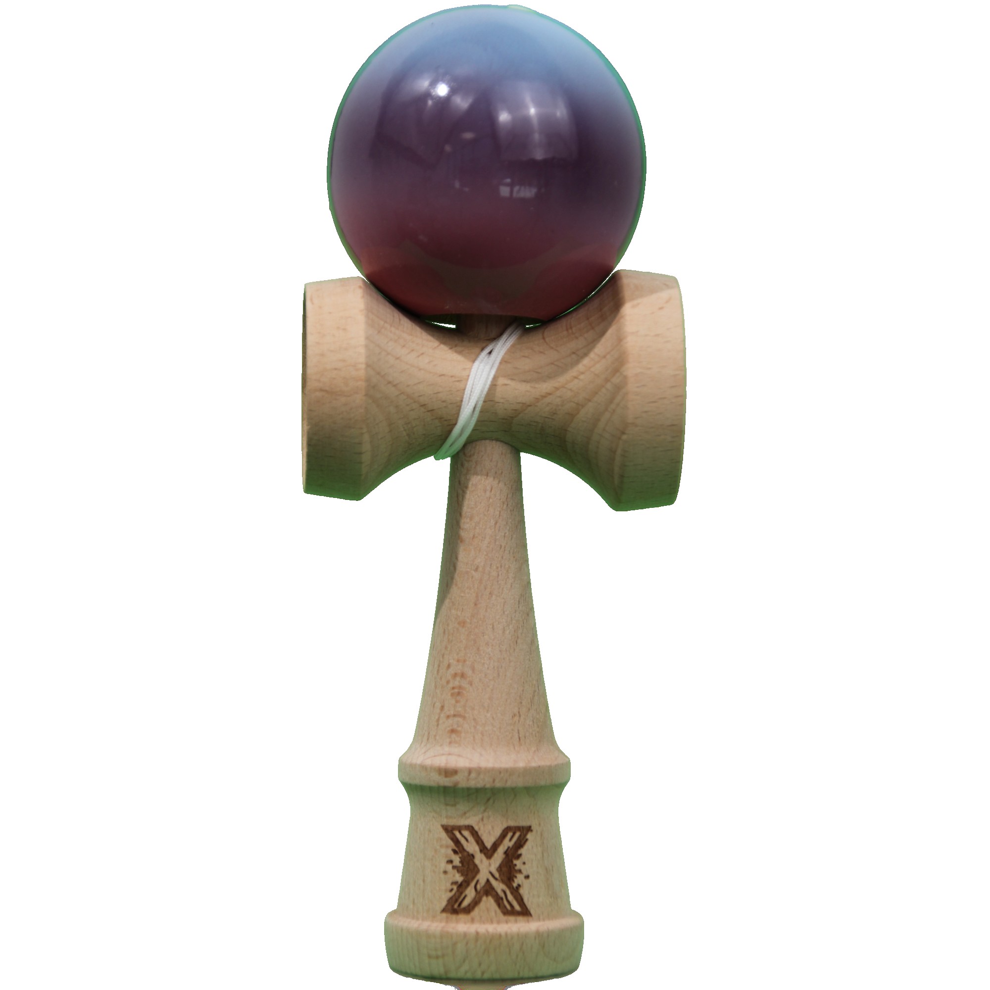 Jucarie Kendama X Originala, Profesionala, Flippy, Super Sticky din Lemn, 18 cm, Gradient Albastru Deschis/Mov/Roz