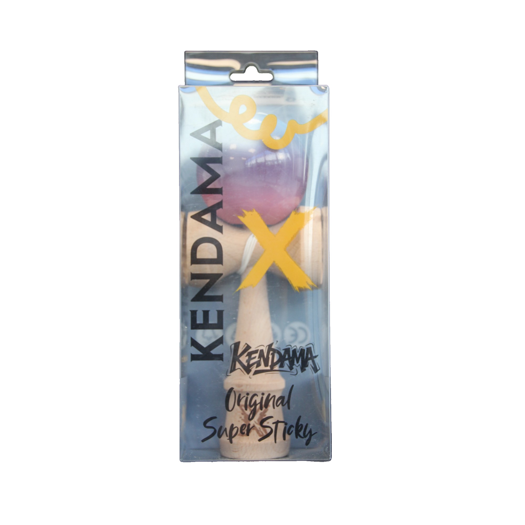 Jucarie Kendama X Originala, Profesionala, Flippy, Super Sticky din Lemn, 18 cm, Gradient Albastru Deschis/Mov/Roz