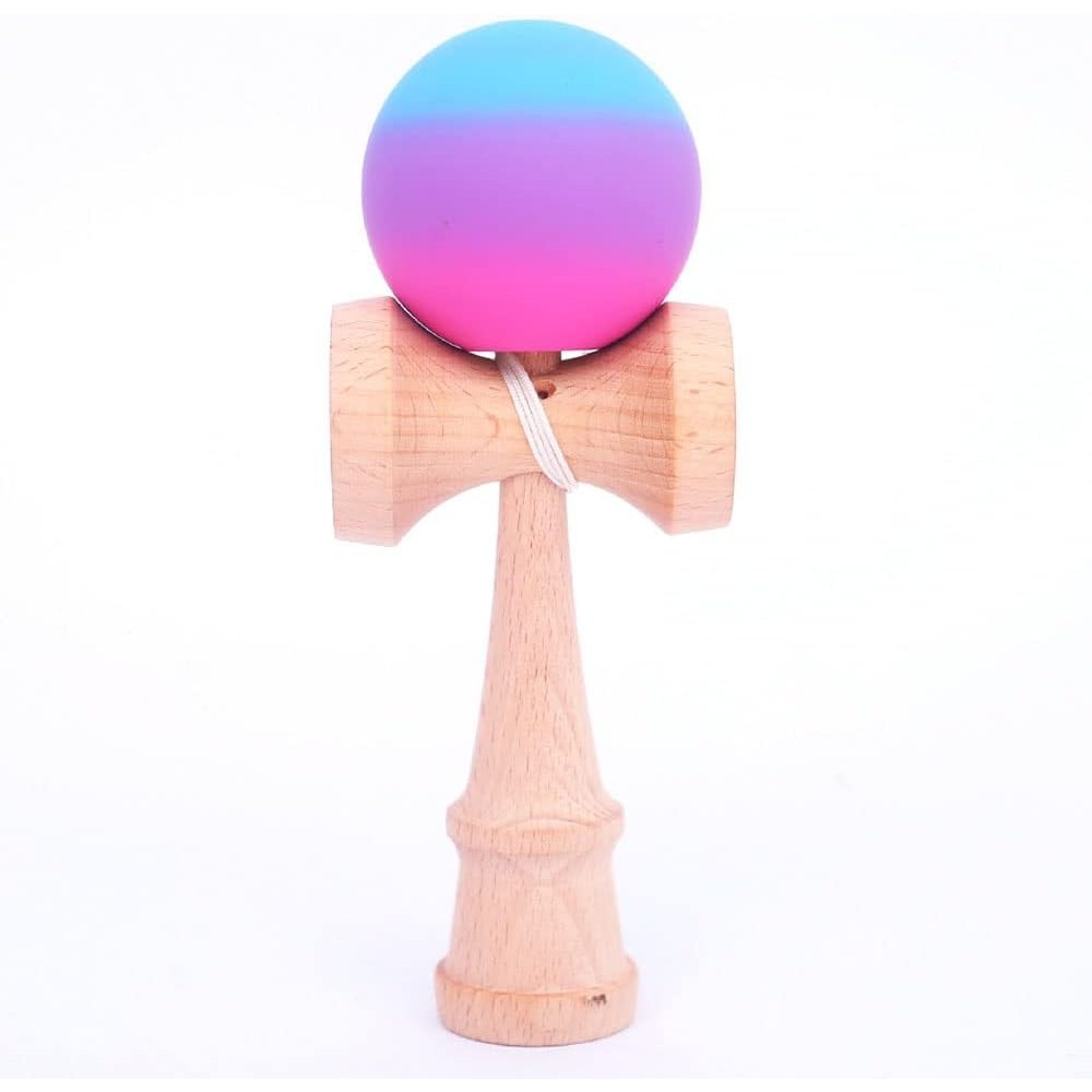 Jucarie Interactiva Kendama, Flippy, Kendama Original Super Sticky din Lemn, 18 cm, Joc de Indemanare pentru Copii si Adulti, Model Gradient Albastru deschis Mov Roz