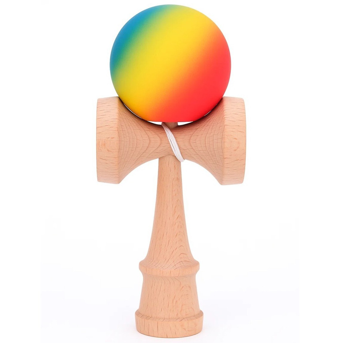 Jucarie Interactiva Kendama, Flippy, Kendama Original Super Sticky din Lemn, 18 cm, Joc de Indemanare pentru Copii si Adulti, Model Gradient Rosu Galben Albastru