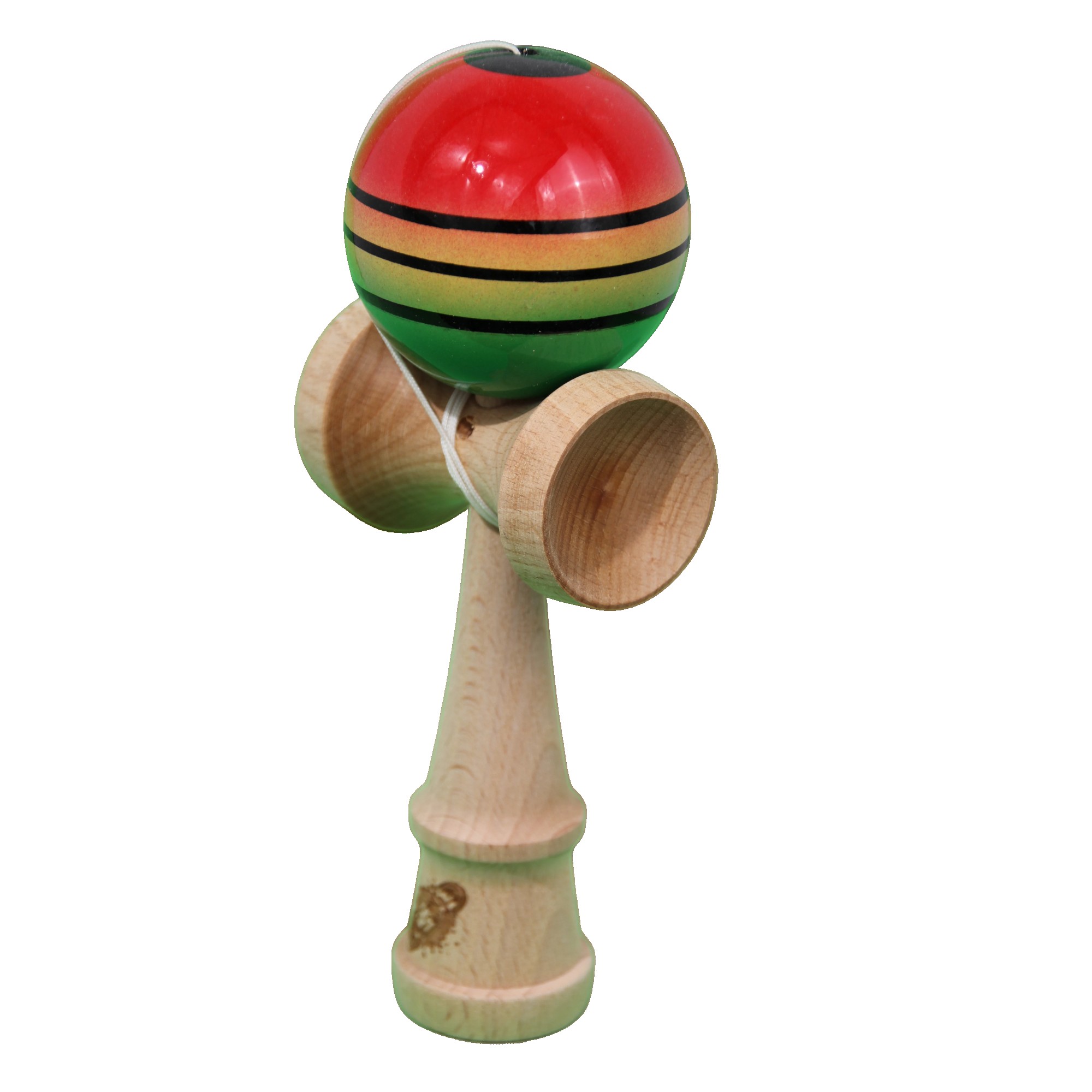 Jucarie Kendama X Originala, Profesionala, Flippy, Super Sticky din Lemn, 18 cm, Gradient Rosu/Galben/Verde