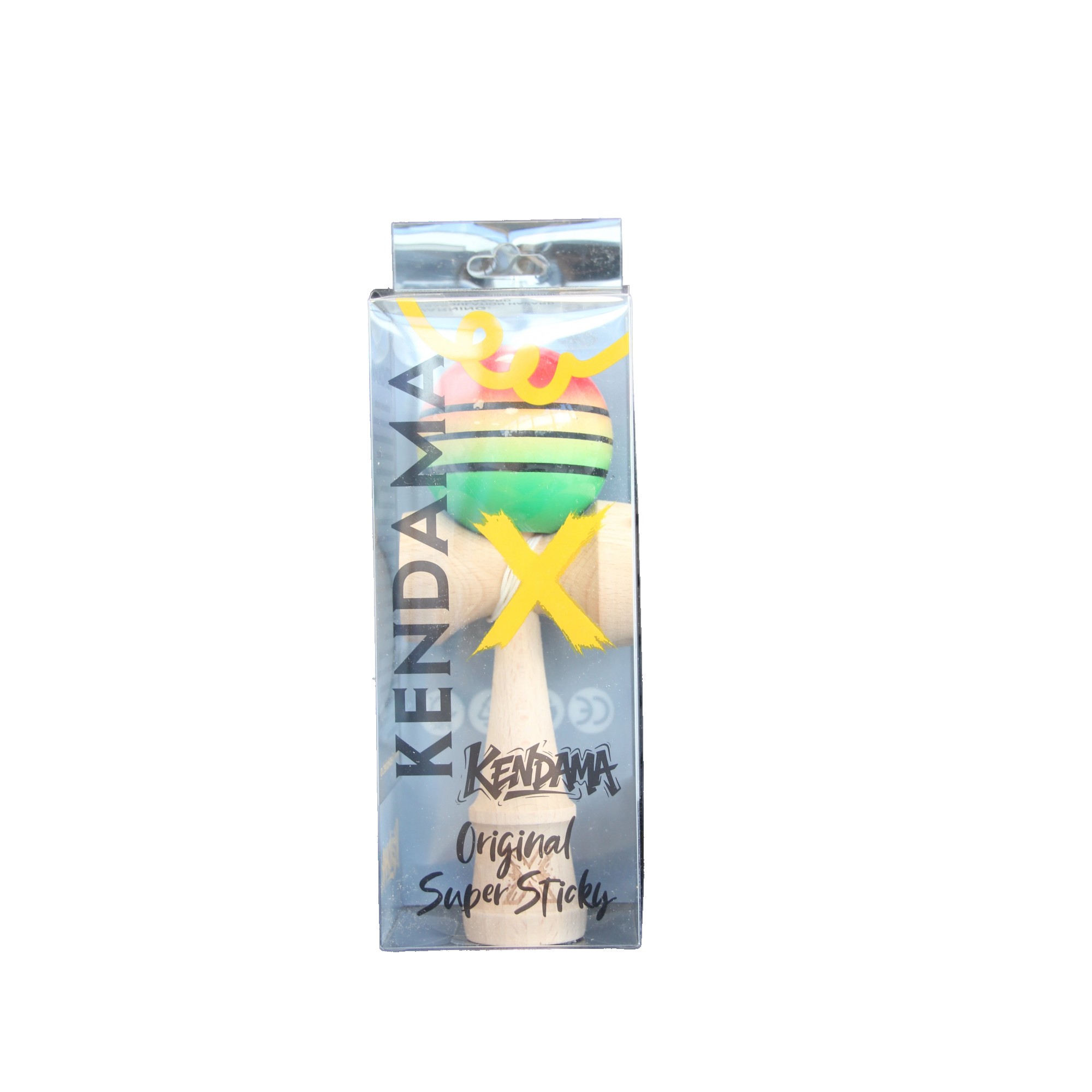 Jucarie Kendama X Originala, Profesionala, Flippy, Super Sticky din Lemn, 18 cm, Gradient Rosu/Galben/Verde