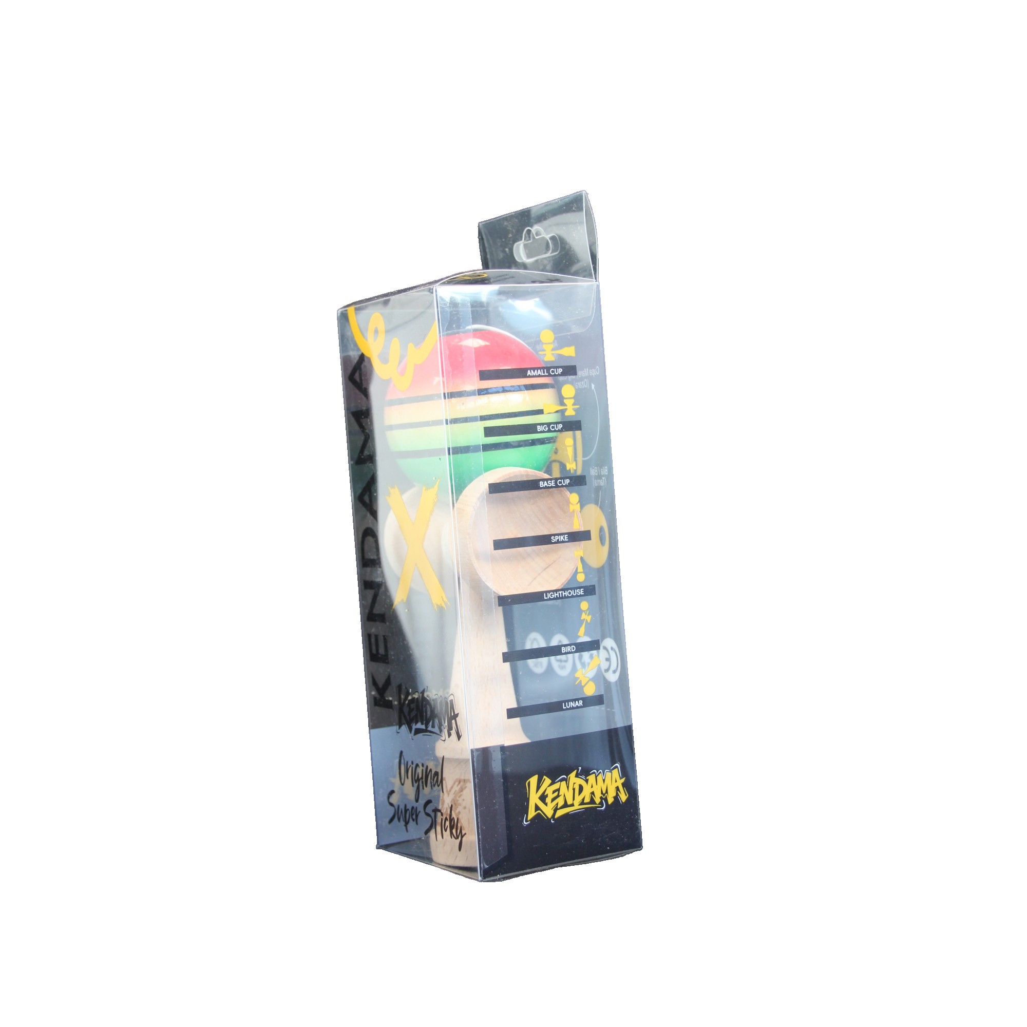 Jucarie Kendama X Originala, Profesionala, Flippy, Super Sticky din Lemn, 18 cm, Gradient Rosu/Galben/Verde