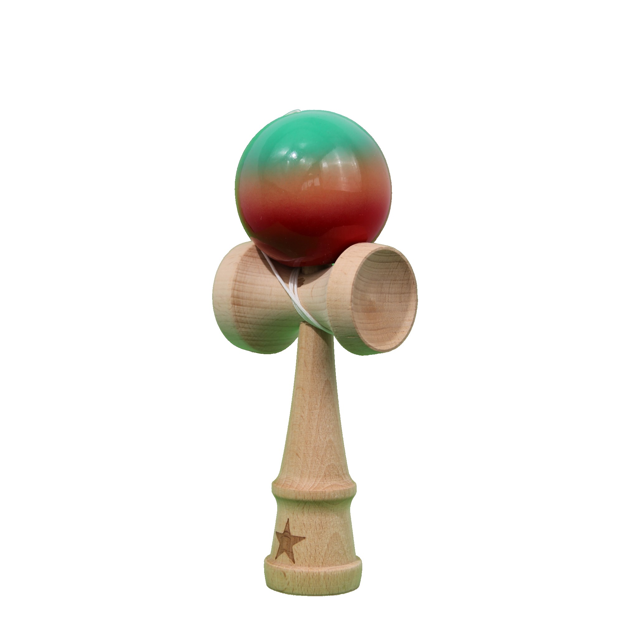 Jucarie Kendama X Originala, Profesionala, Flippy, Super Sticky din Lemn, 18 cm, Gradient Rosu/Verde