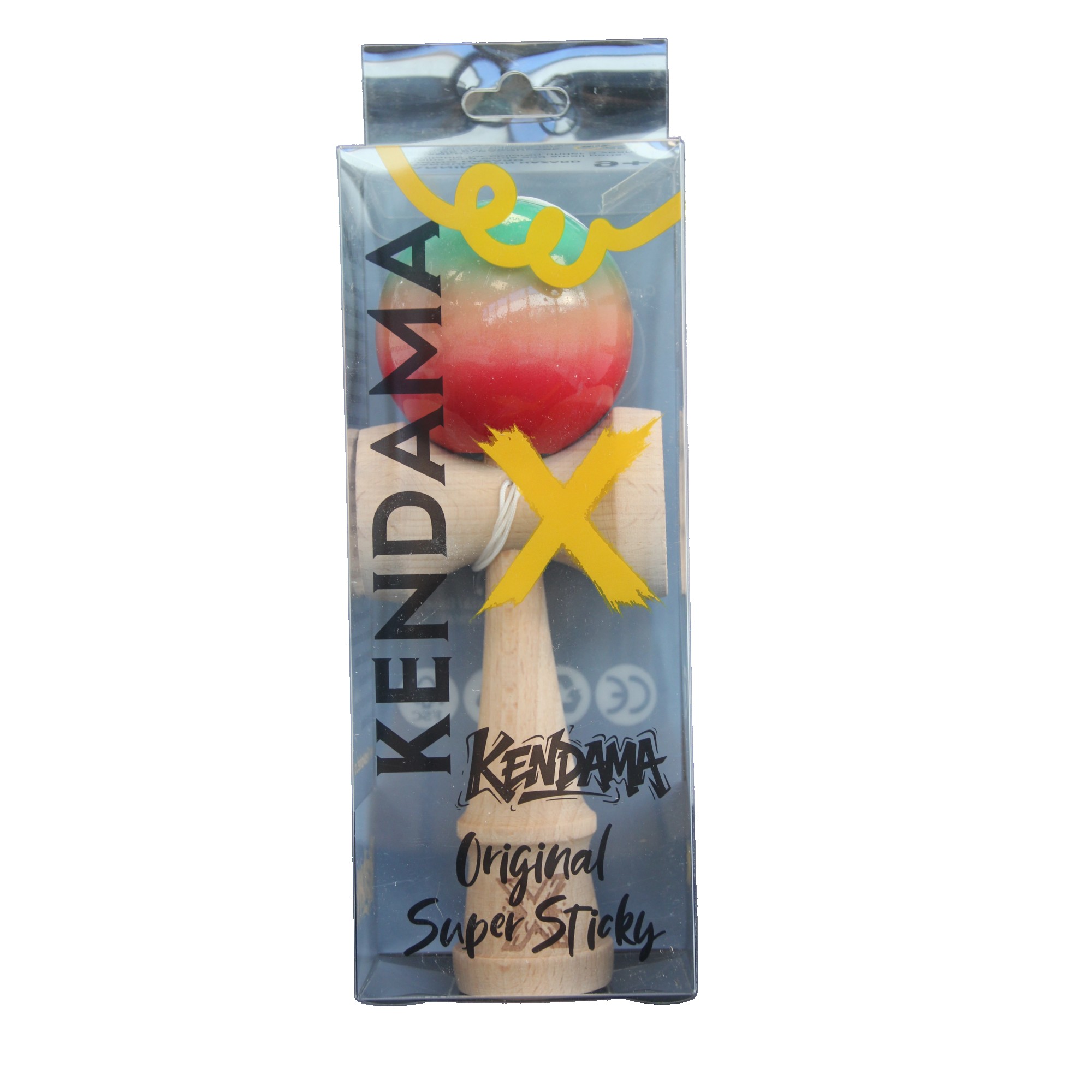Jucarie Kendama X Originala, Profesionala, Flippy, Super Sticky din Lemn, 18 cm, Gradient Rosu/Verde