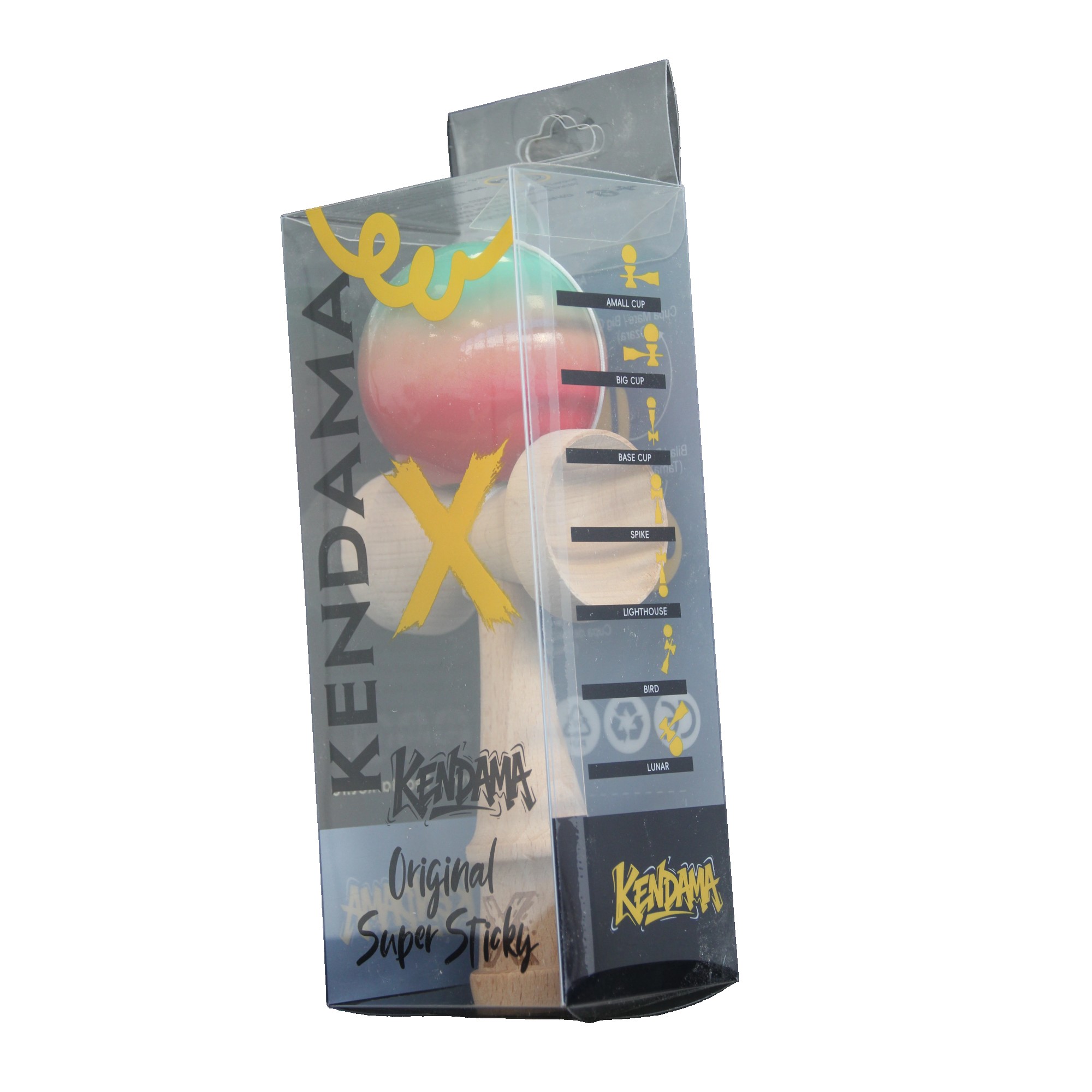 Jucarie Kendama X Originala, Profesionala, Flippy, Super Sticky din Lemn, 18 cm, Gradient Rosu/Verde