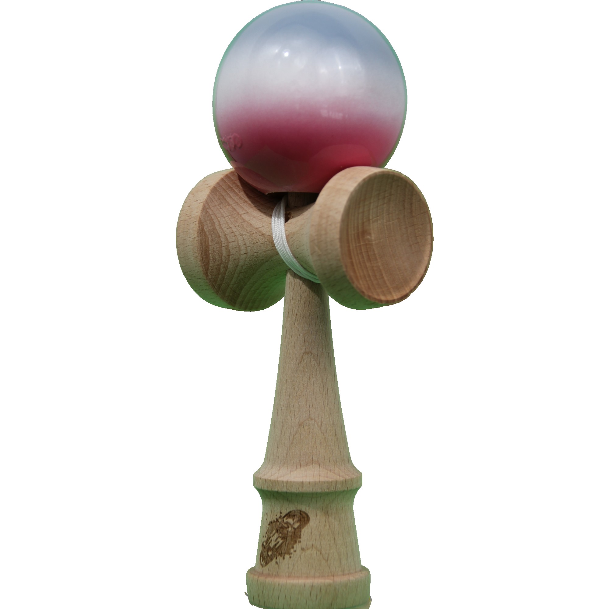 Jucarie  Kendama X Originala, Profesionala, Flippy, Super Sticky din Lemn, 18 cm, Gradient Roz/Alb/Gri