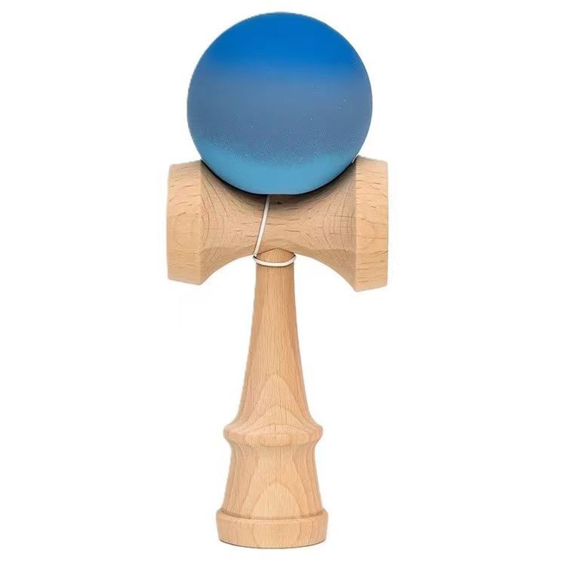 Jucarie Interactiva Kendama, Flippy, Kendama Original Super Sticky din Lemn, 18 cm, Joc de Indemanare pentru Copii si Adulti, Model Gradient Albastru Gri Bleu