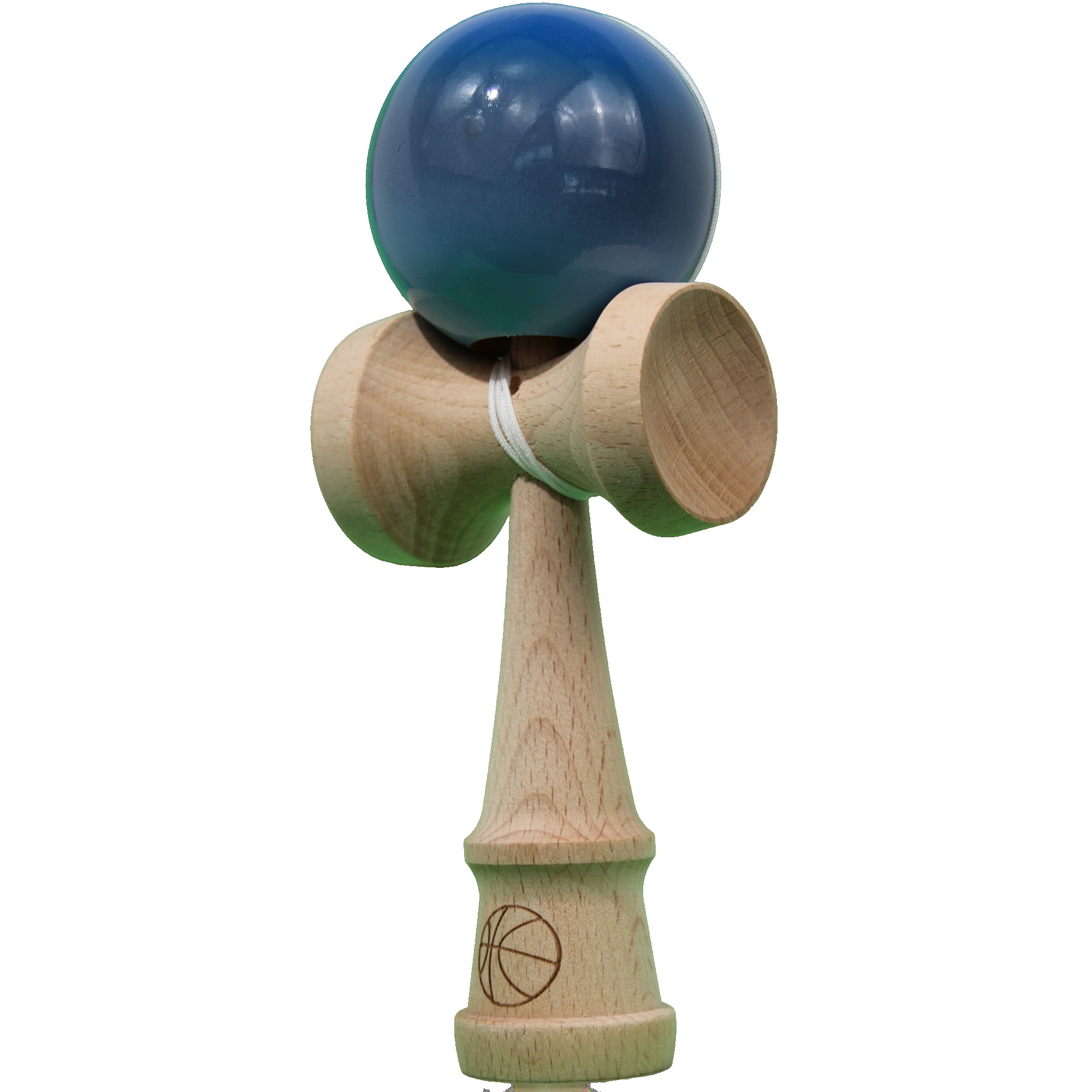Jucarie Kendama X Originala, Profesionala, Flippy, Super Sticky din Lemn, 18 cm, Gradient Albastru/Gri/Bleu