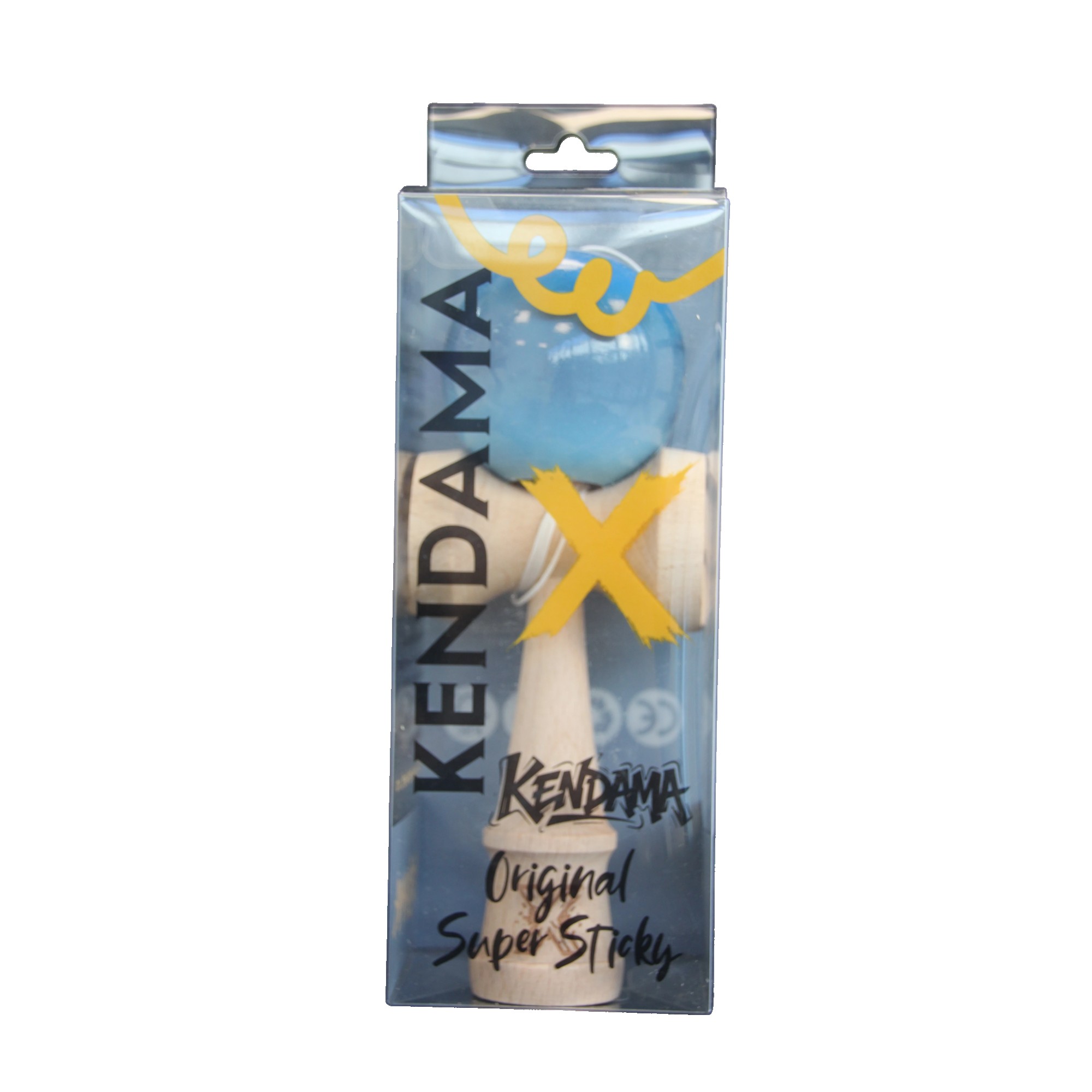 Jucarie Kendama X Originala, Profesionala, Flippy, Super Sticky din Lemn, 18 cm, Gradient Albastru/Gri/Bleu