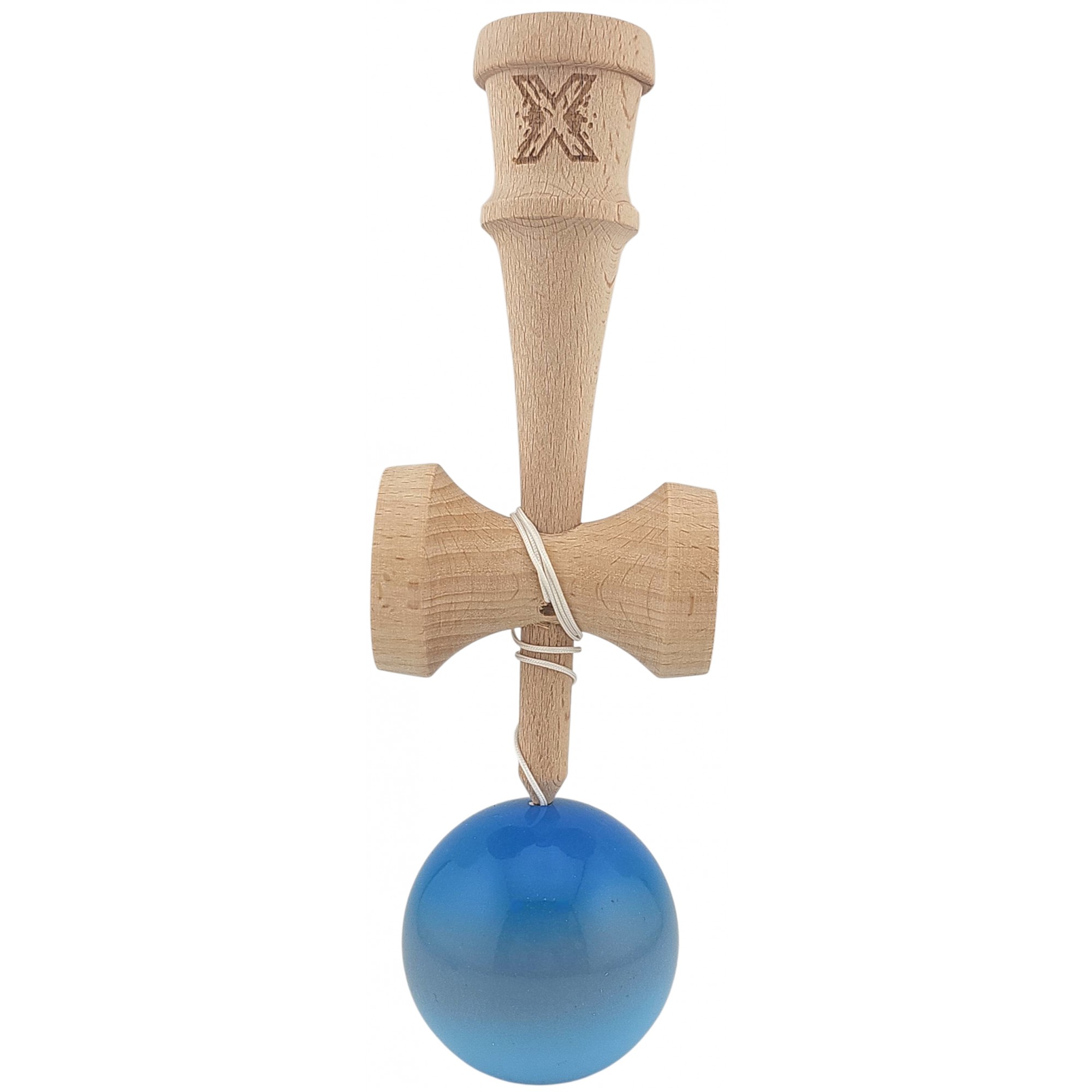 Kendama X Originala, Profesionala, , Super Sticky din Lemn, 18 cm, Gradient Albastru/Gri/Bleu 2