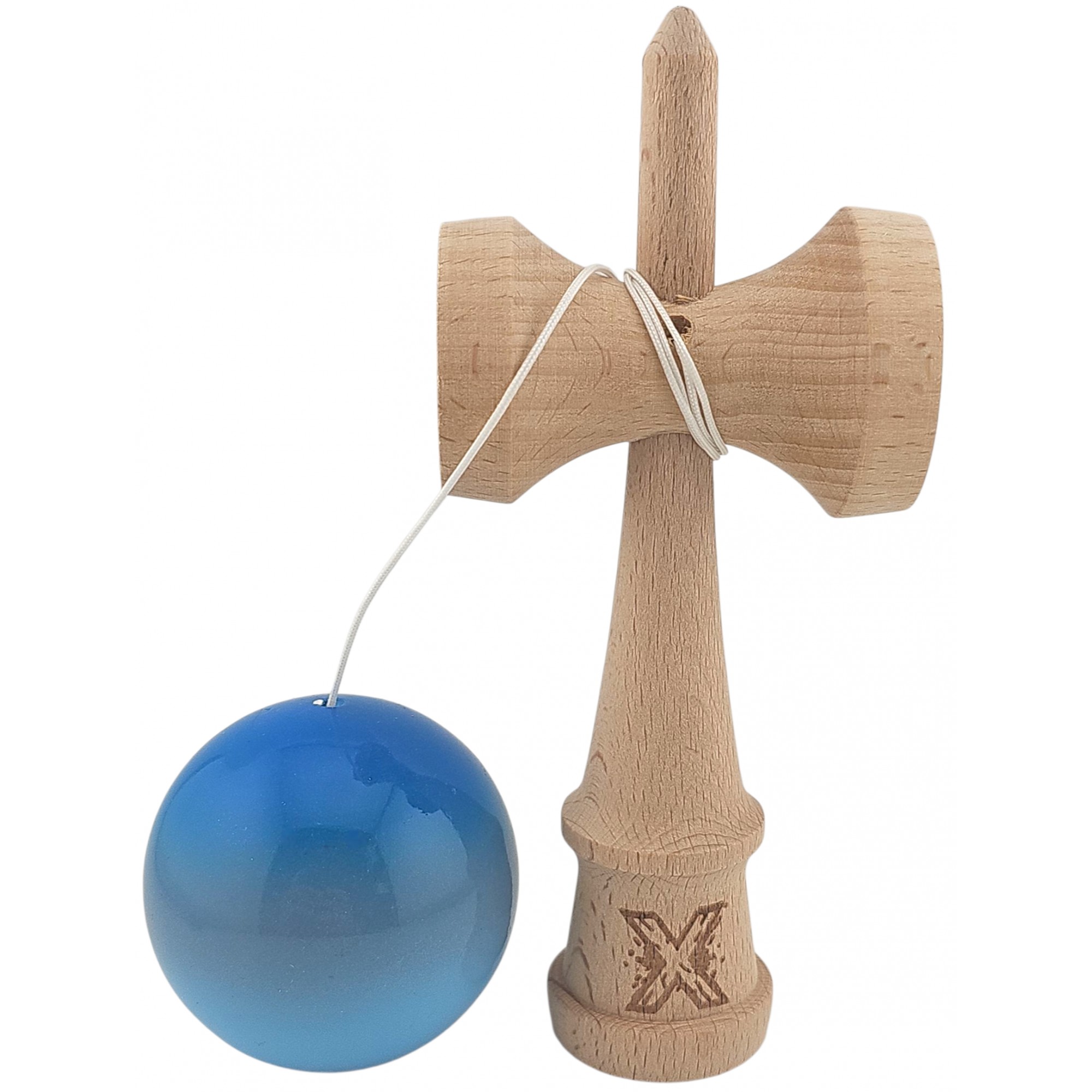 Kendama X Originala, Profesionala, , Super Sticky din Lemn, 18 cm, Gradient Albastru/Gri/Bleu 3