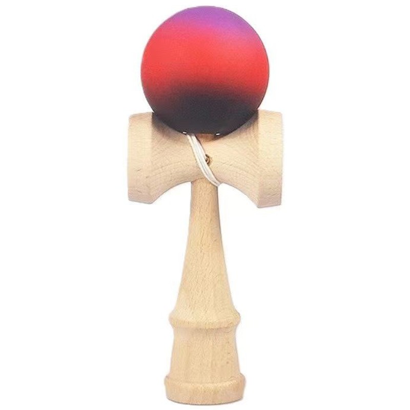 Jucarie Interactiva Kendama, Flippy, Kendama Original Super Sticky din Lemn, 18 cm, Joc de Indemanare pentru Copii si Adulti, Model Gradient Mov Rosu Negru