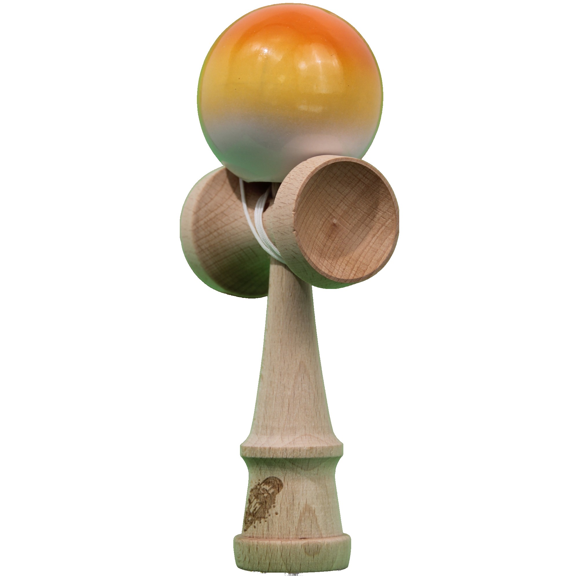 Jucarie Kendama X Originala, Profesionala, Flippy, Super Sticky din Lemn, 18 cm, Gradient Portocaliu/Galben/Alb