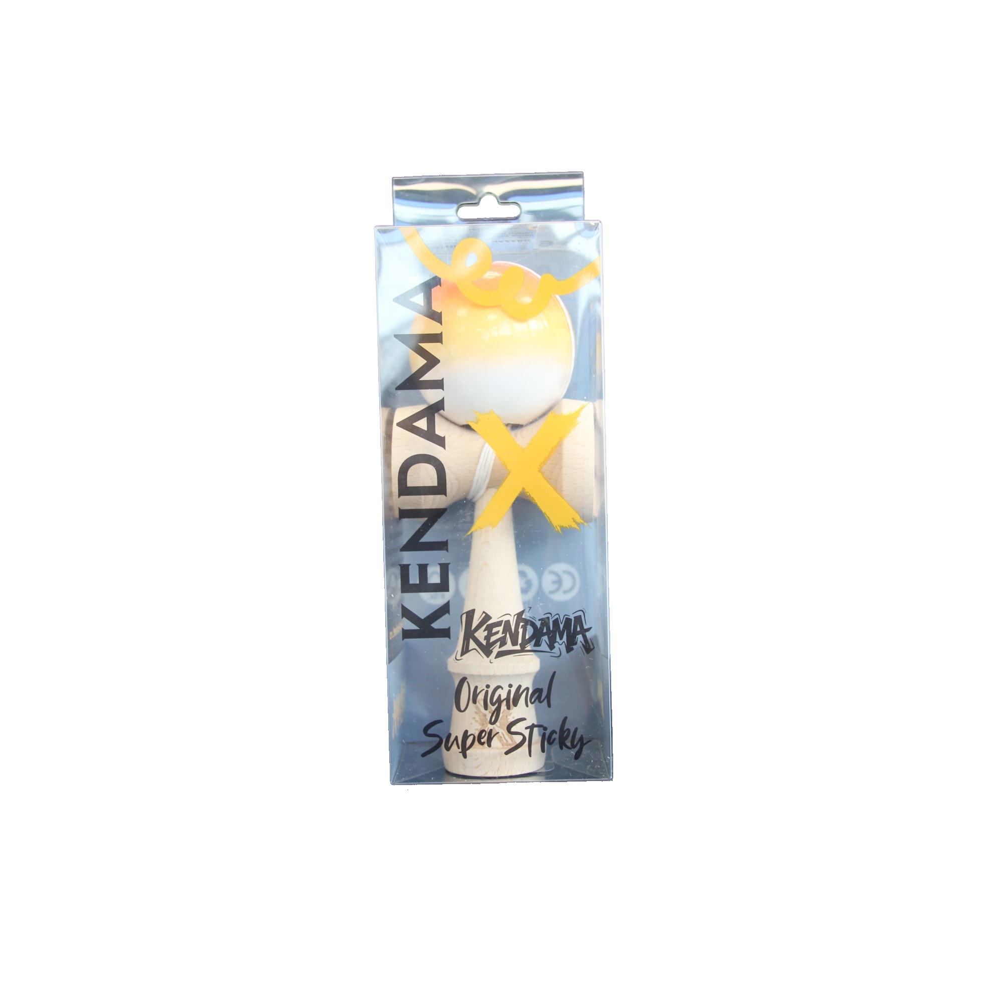 Jucarie Kendama X Originala, Profesionala, Flippy, Super Sticky din Lemn, 18 cm, Gradient Portocaliu/Galben/Alb
