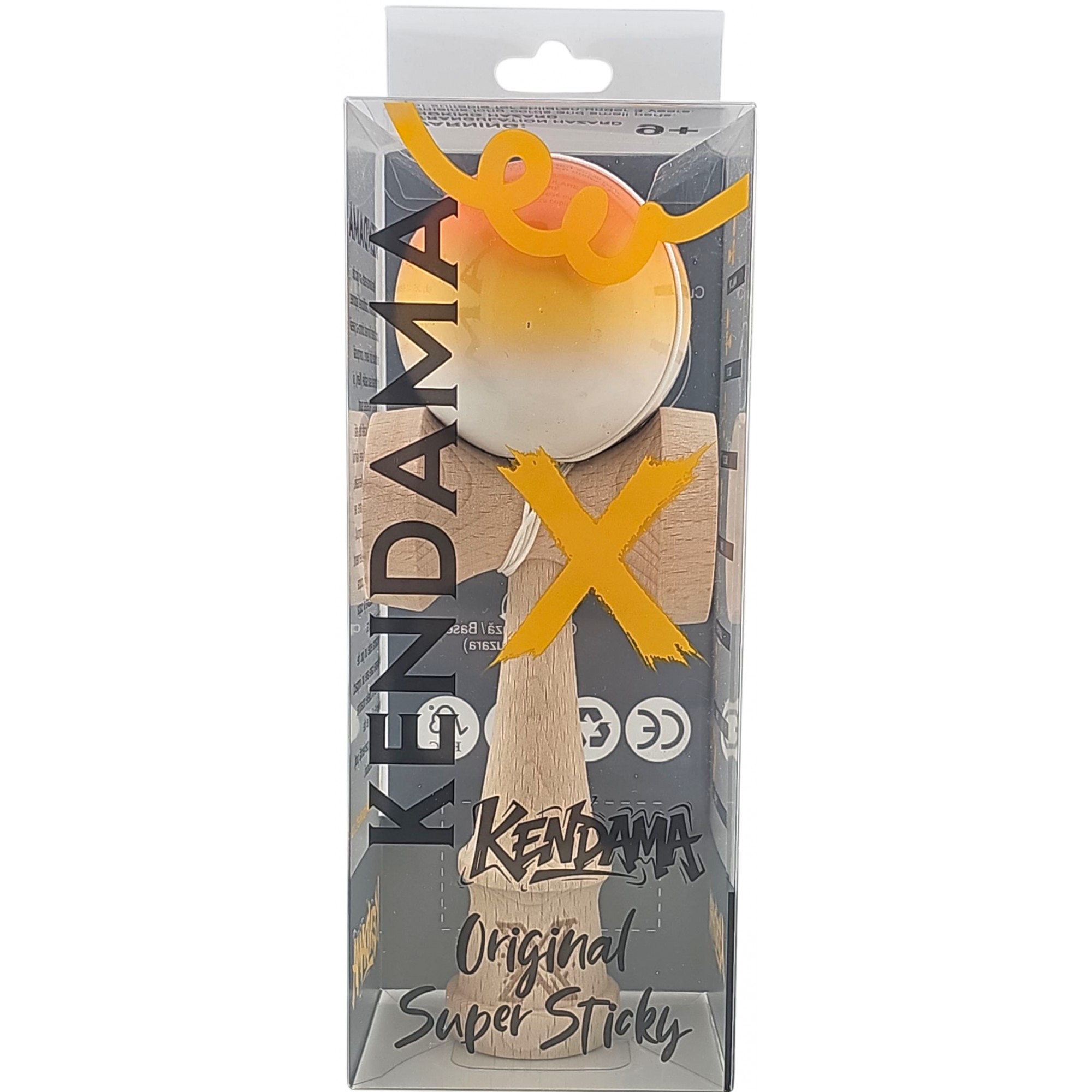 Kendama X Originala, Profesionala, Flippy, Super Sticky din Lemn, 18 cm, Gradient Portocaliu/Galben/Alb