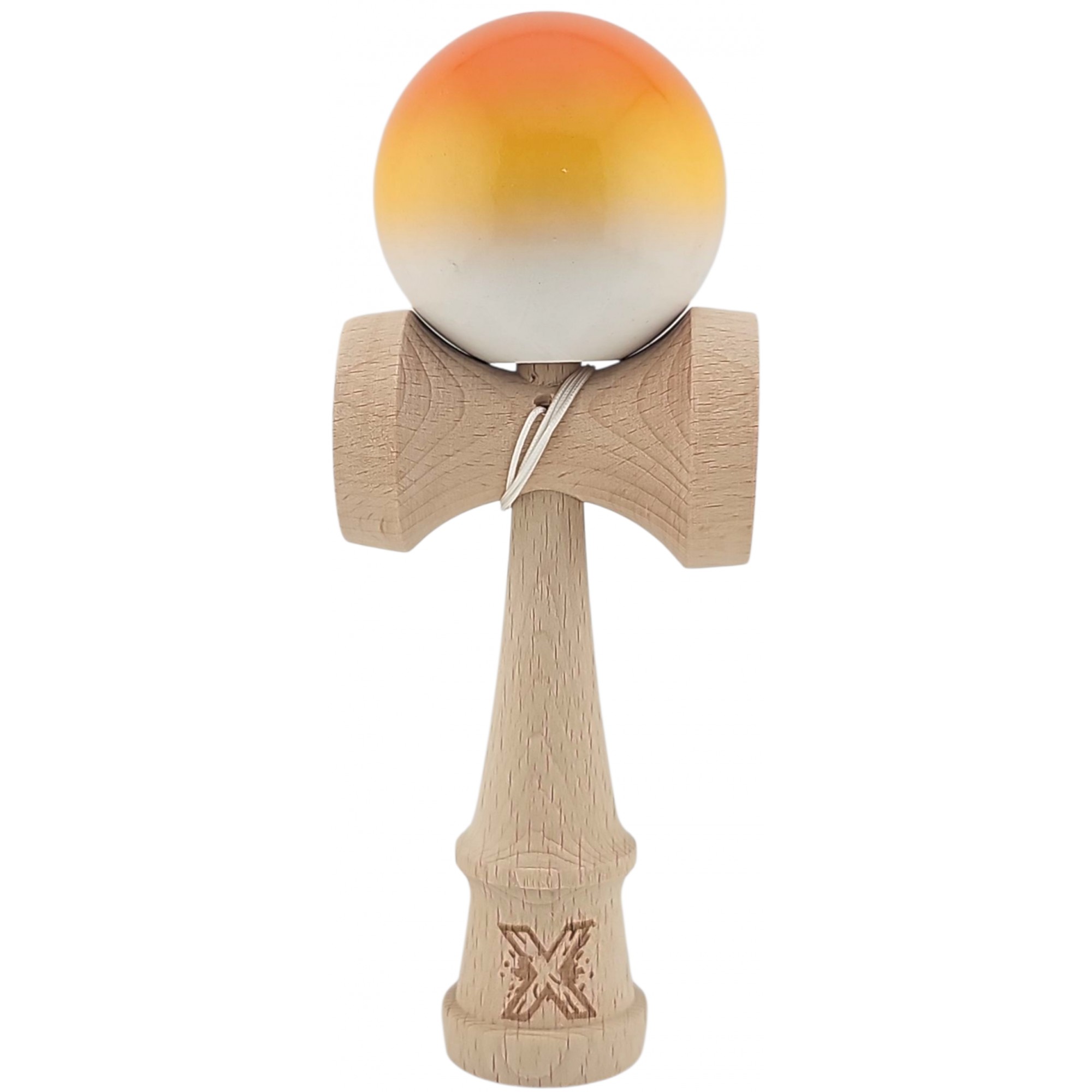 Kendama X Originala, Profesionala, Flippy, Super Sticky din Lemn, 18 cm, Gradient Portocaliu/Galben/Alb