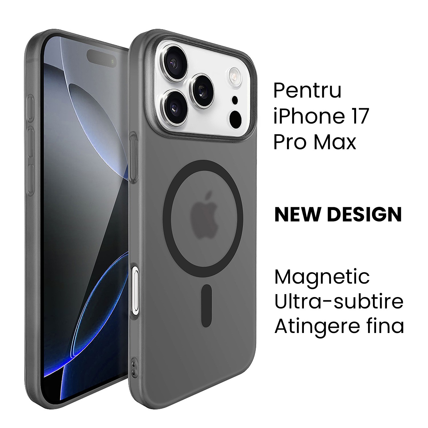 Husa de Protectie compatibila Apple iPhone 17 Pro Max, Flippy, Magnetica Ultra-subtire, Anti-alunecare, Protectie PC, Rezistenta la Zgirieturi, Negru