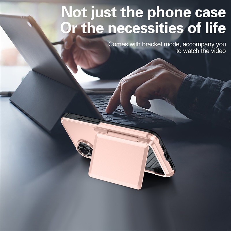 Husa de Protectie compatibila Apple iPhone 17, Flippy, Compartiment pentru Carduri, Anti-alunecare, Protectie PC, Rezistenta la Zgirieturi, Rose Gold