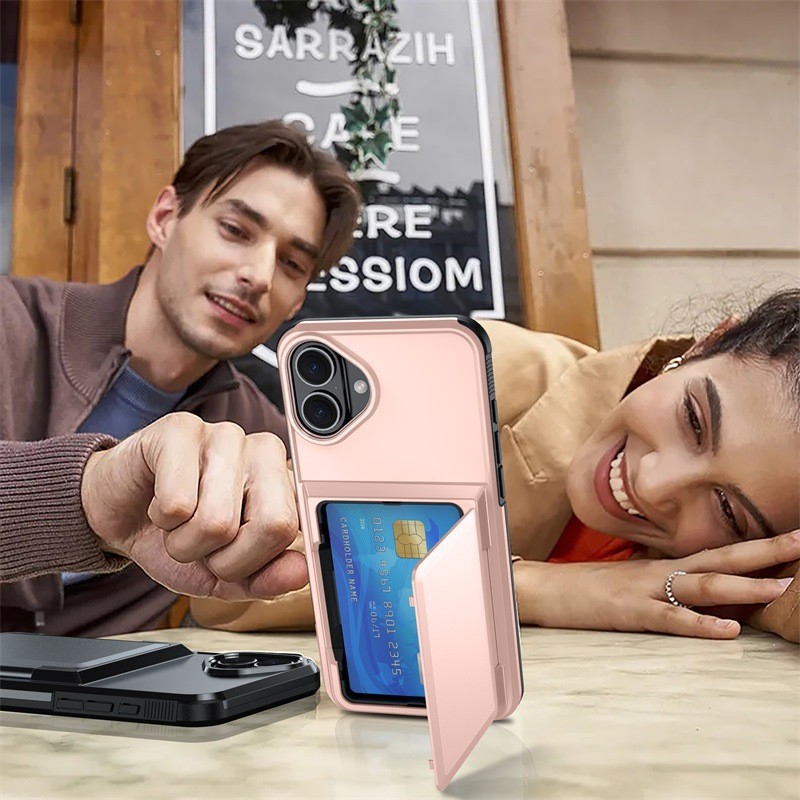 Husa de Protectie compatibila Apple iPhone 17, Flippy, Compartiment pentru Carduri, Anti-alunecare, Protectie PC, Rezistenta la Zgirieturi, Rose Gold