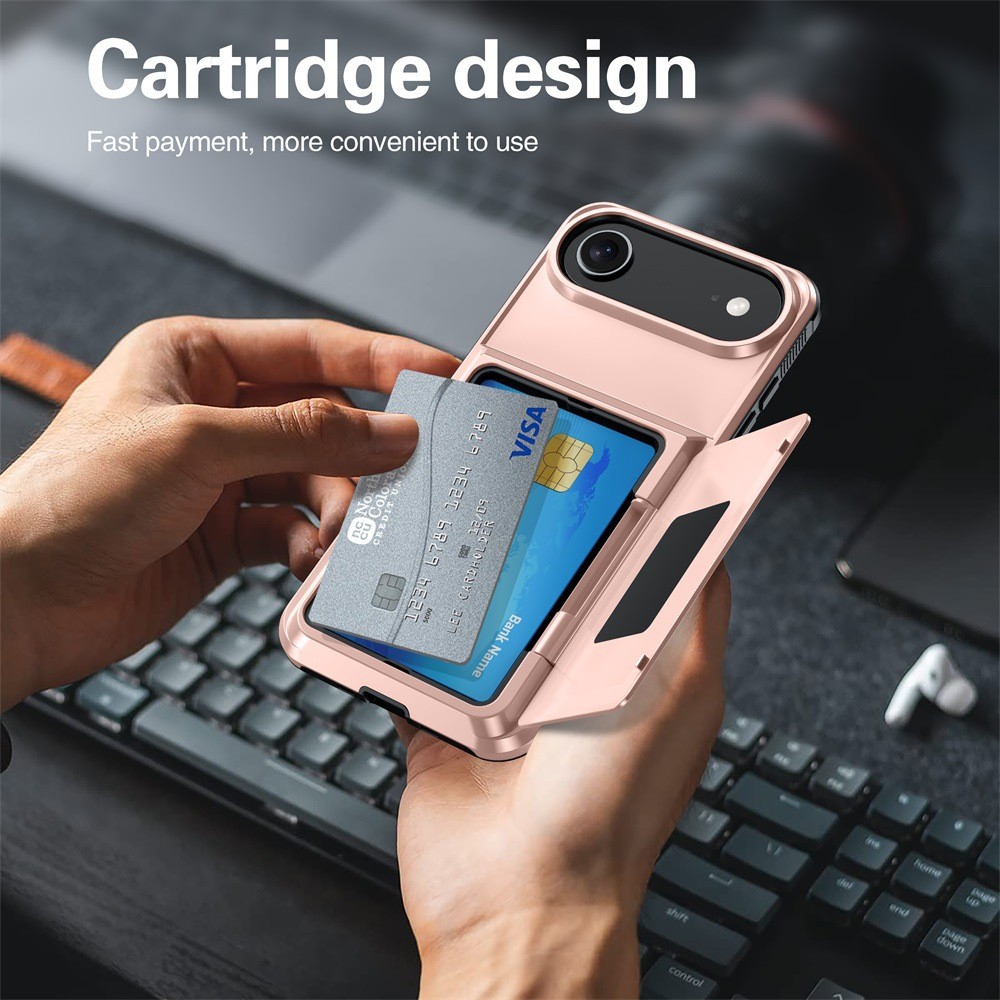 Husa de Protectie compatibila Apple iPhone 17 Air, Flippy, Compartiment pentru Carduri, Anti-alunecare, Protectie PC, Rezistenta la Zgirieturi, Rose Gold