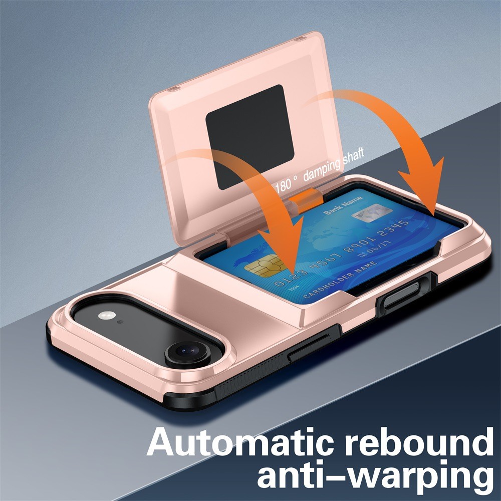 Husa de Protectie compatibila Apple iPhone 17 Air, Flippy, Compartiment pentru Carduri, Anti-alunecare, Protectie PC, Rezistenta la Zgirieturi, Rose Gold