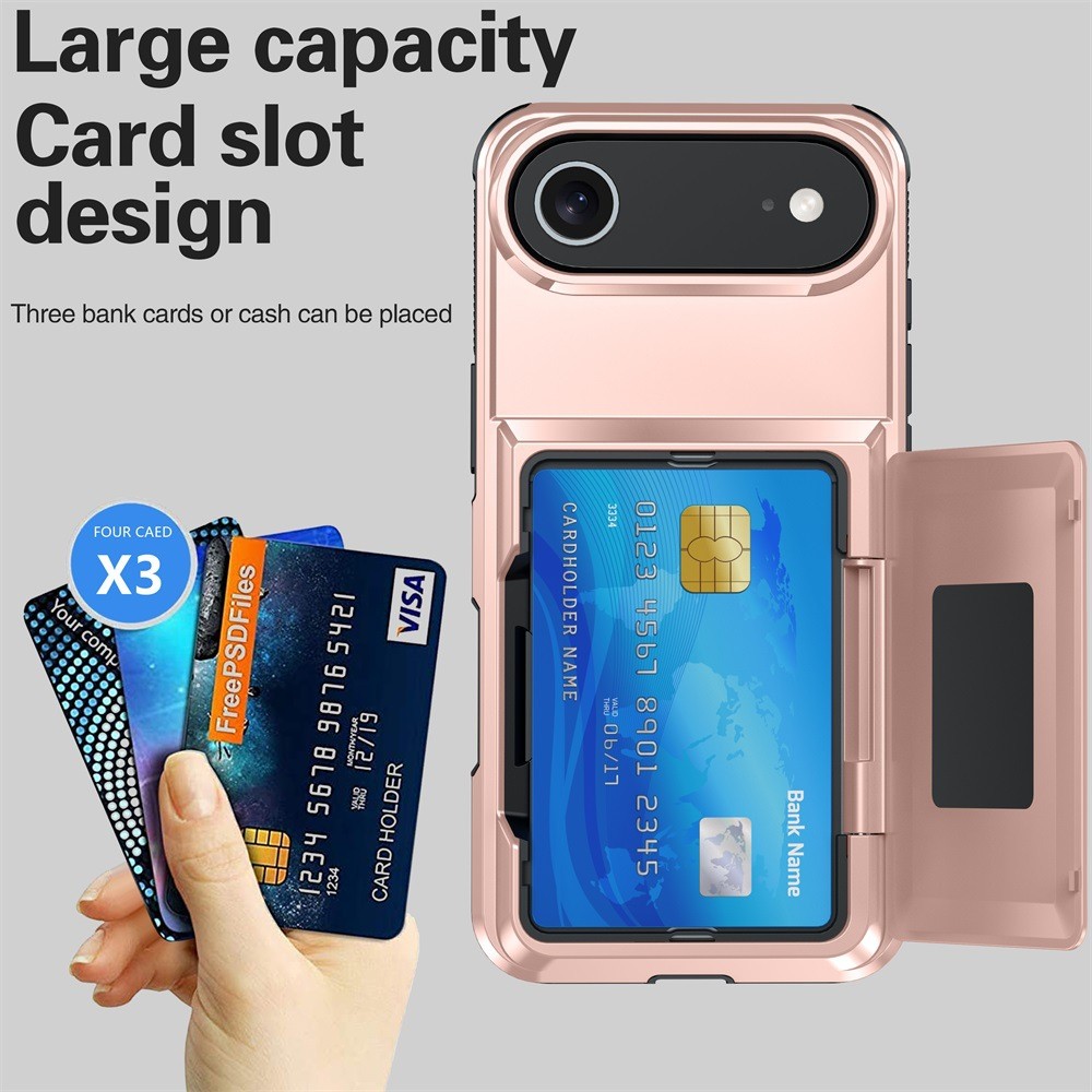 Husa de Protectie compatibila Apple iPhone 17 Air, Flippy, Compartiment pentru Carduri, Anti-alunecare, Protectie PC, Rezistenta la Zgirieturi, Rose Gold