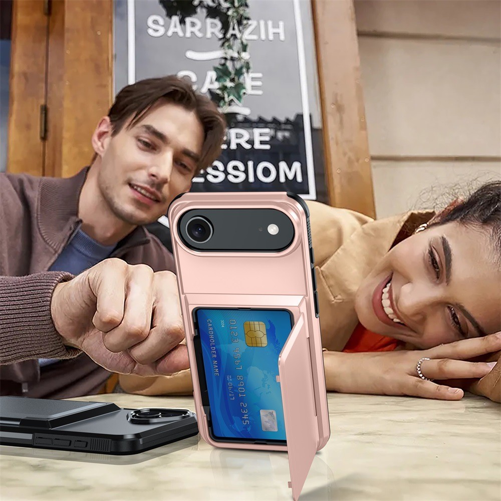 Husa de Protectie compatibila Apple iPhone 17 Air, Flippy, Compartiment pentru Carduri, Anti-alunecare, Protectie PC, Rezistenta la Zgirieturi, Rose Gold