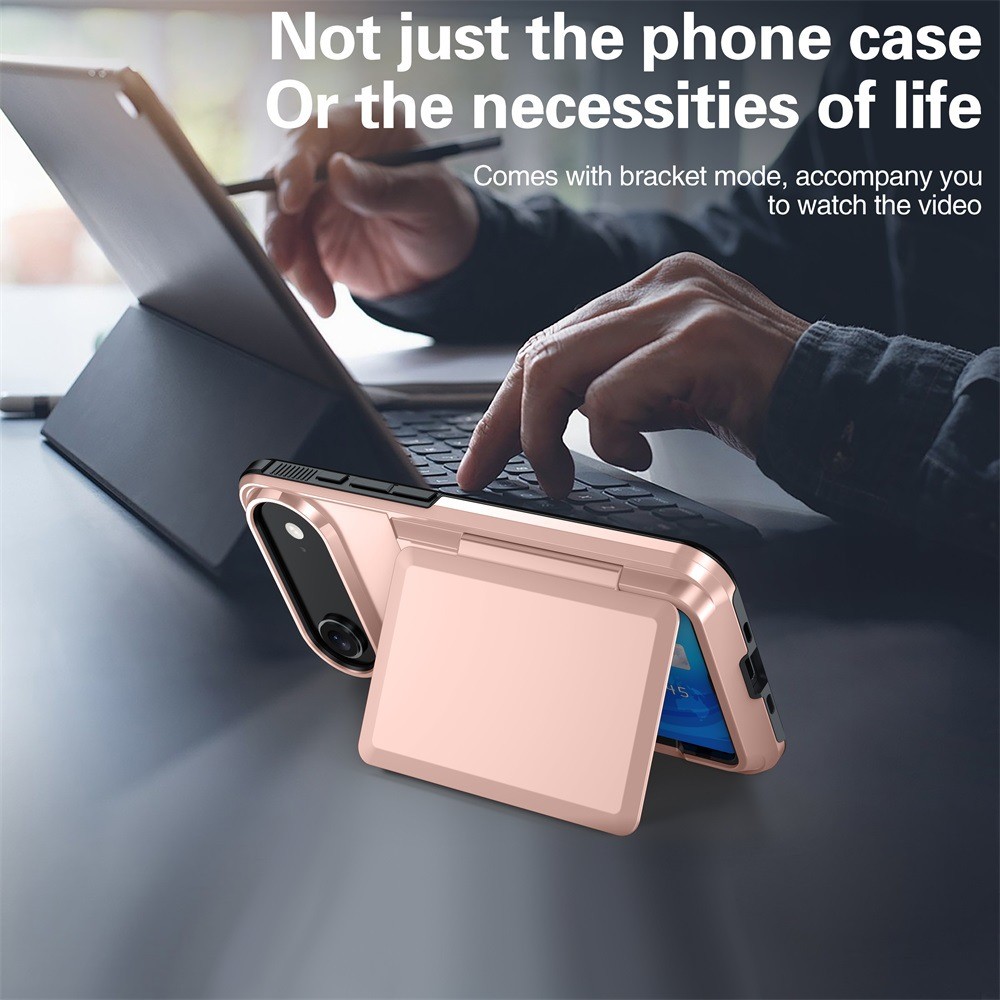 Husa de Protectie compatibila Apple iPhone 17 Air, Flippy, Compartiment pentru Carduri, Anti-alunecare, Protectie PC, Rezistenta la Zgirieturi, Rose Gold