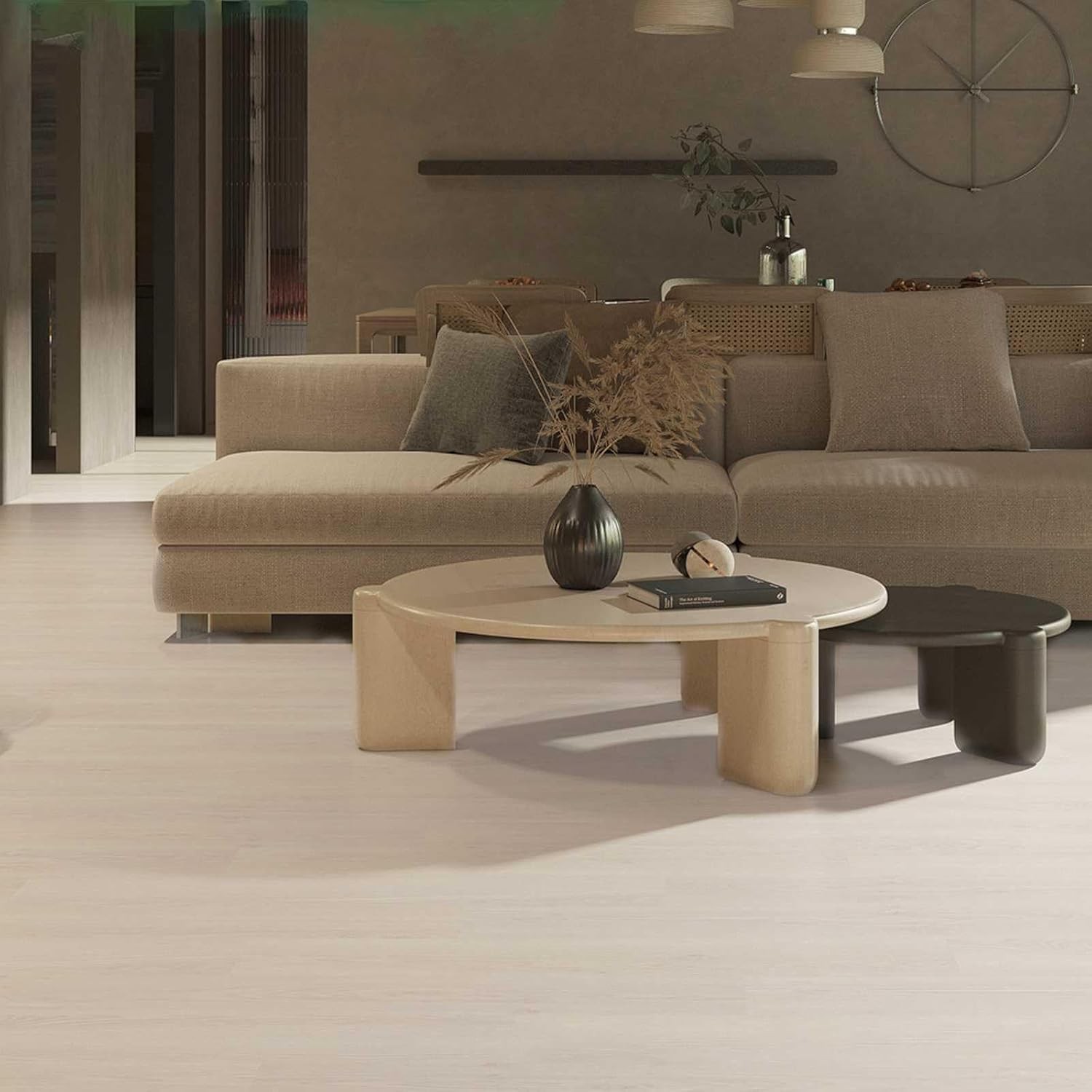 Set 36 Placi Autoadezive pentru Pardoseala, Flippy, din PVC, Impermeabil, Ignifug, Usor de Curatat, Dimensiune Placa 91.44 x 15.24 cm, Grosime 1.5 mm, Acoperire 5 m2, Model 2, Natur