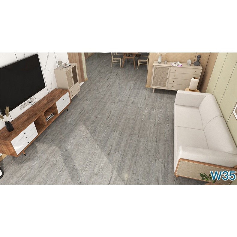 Set 36 Placi Autoadezive pentru Pardoseala, Flippy, din PVC, Impermeabil, Ignifug, Usor de Curatat, Dimensiune Placa 91.44 x 15.24 cm, Grosime 1.5 mm, Acoperire 5 m2, Model 3, Gri