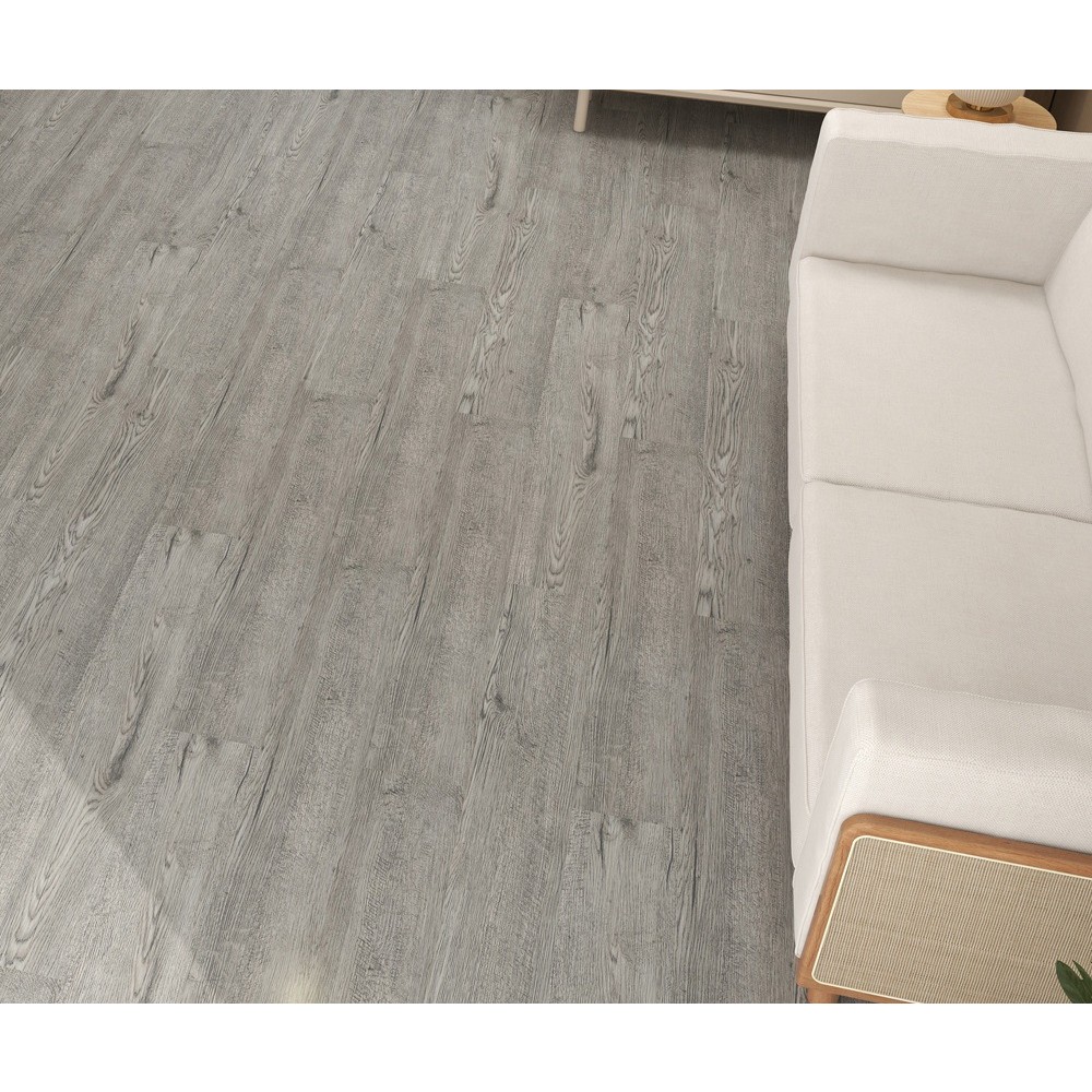 Set 36 Placi Autoadezive pentru Pardoseala, Flippy, din PVC, Impermeabil, Ignifug, Usor de Curatat, Dimensiune Placa 91.44 x 15.24 cm, Grosime 1.5 mm, Acoperire 5 m2, Model 3, Gri