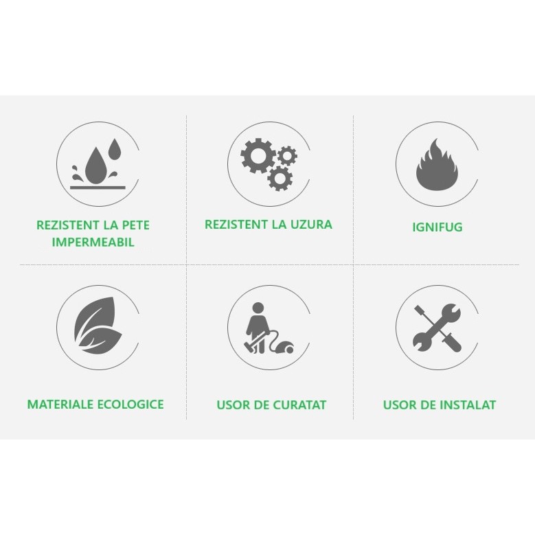 Set 36 Placi Autoadezive pentru Pardoseala, Flippy, din PVC, Impermeabil, Ignifug, Usor de Curatat, Dimensiune Placa 91.44 x 15.24 cm, Grosime 1.5 mm, Acoperire 5 m2, Model 4, Gri