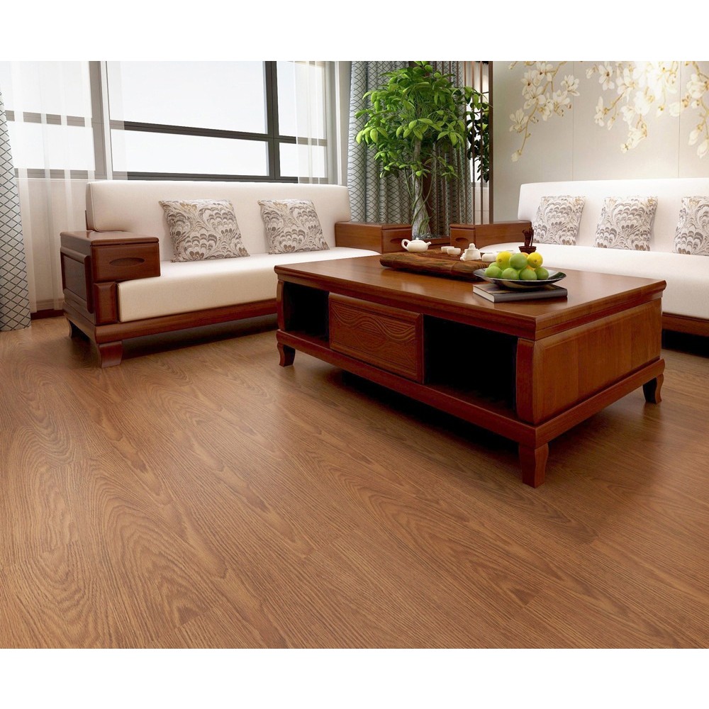 Set 36 Placi Autoadezive pentru Pardoseala, Flippy, din PVC, Impermeabil, Ignifug, Usor de Curatat, Dimensiune Placa 91.44 x 15.24 cm, Grosime 1.5 mm, Acoperire 5 m2, Model 7, Caramiziu