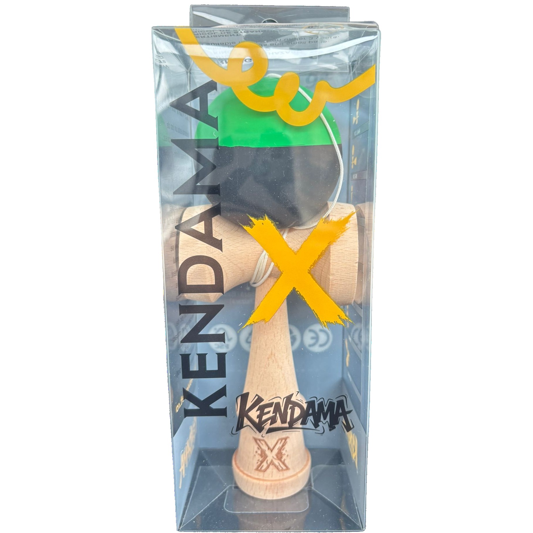 Kendama X Originala, Flippy, 18 cm, Profesionala, +9 Ani, din Lemn, Model 2 Culori, Verde/Negru