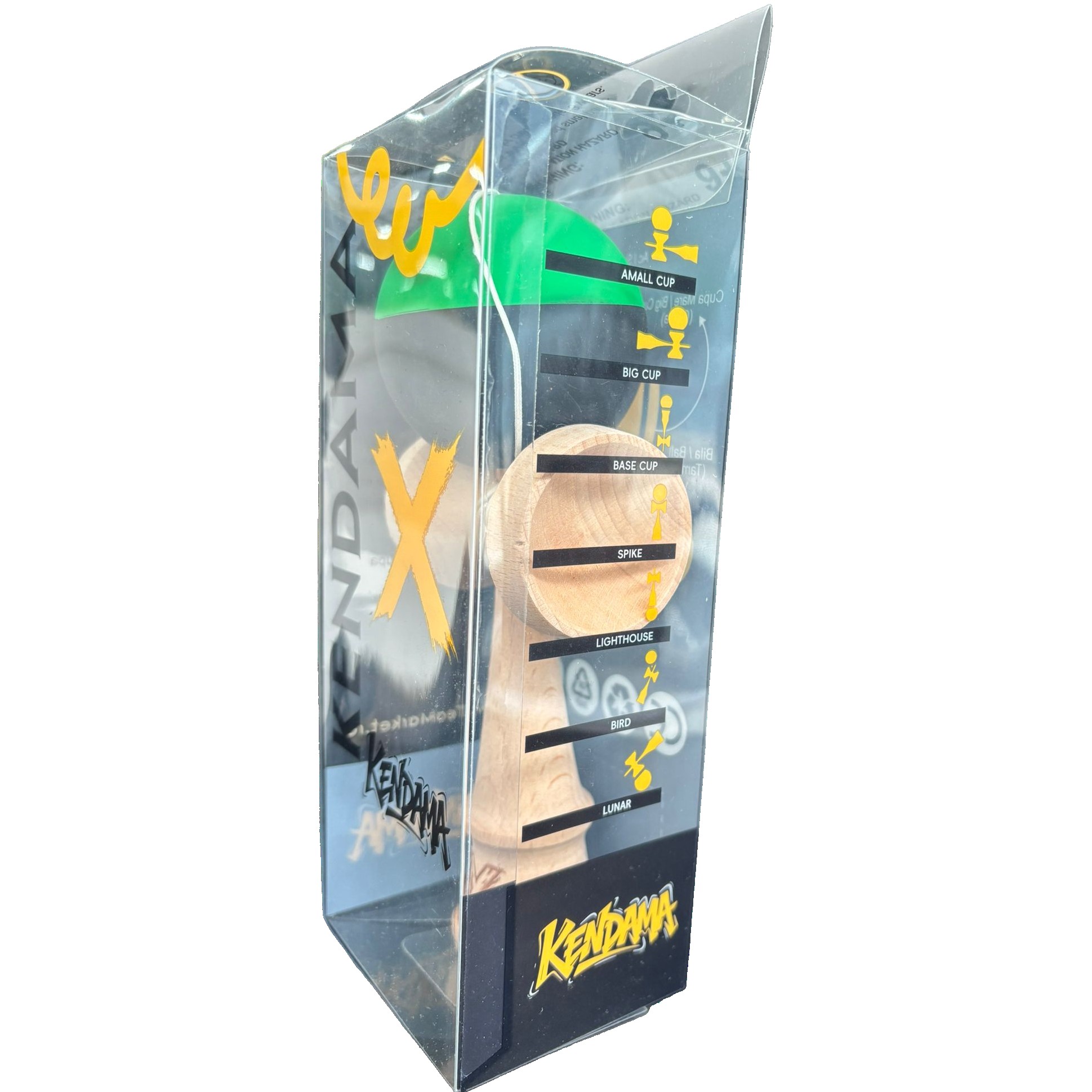 Kendama X Originala, Flippy, 18 cm, Profesionala, +9 Ani, din Lemn, Model 2 Culori, Verde/Negru